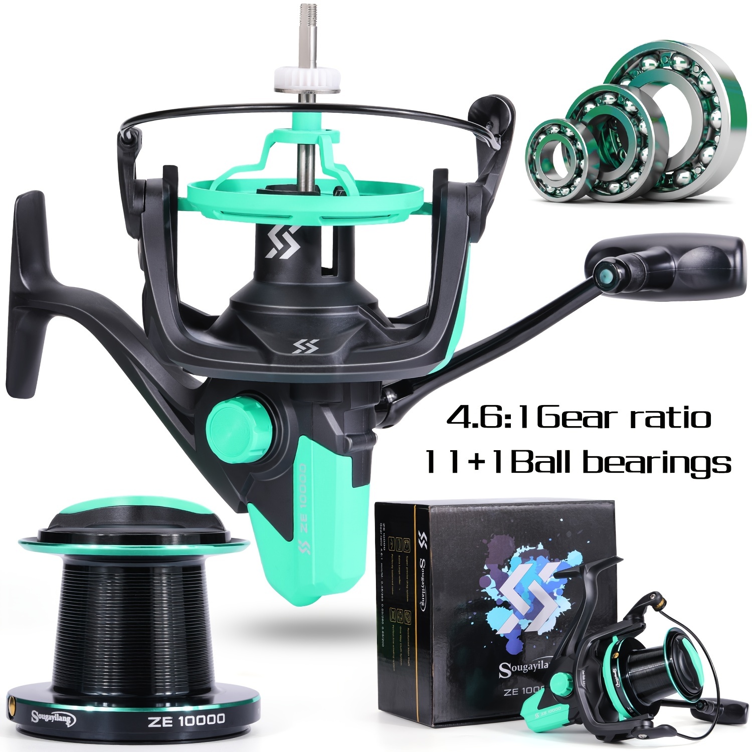 SOUGAYILANG Spinning Fishing Reel - Smooth and Durable ZE10000 with 11+1BB  Ball Bearings and 4.6:1 Gear Ratio