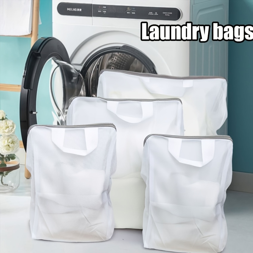 1pc Mesh Laundry Bag With Drawstring, White Polyester Large Washing Machine  Bag For Bathroom in 2023