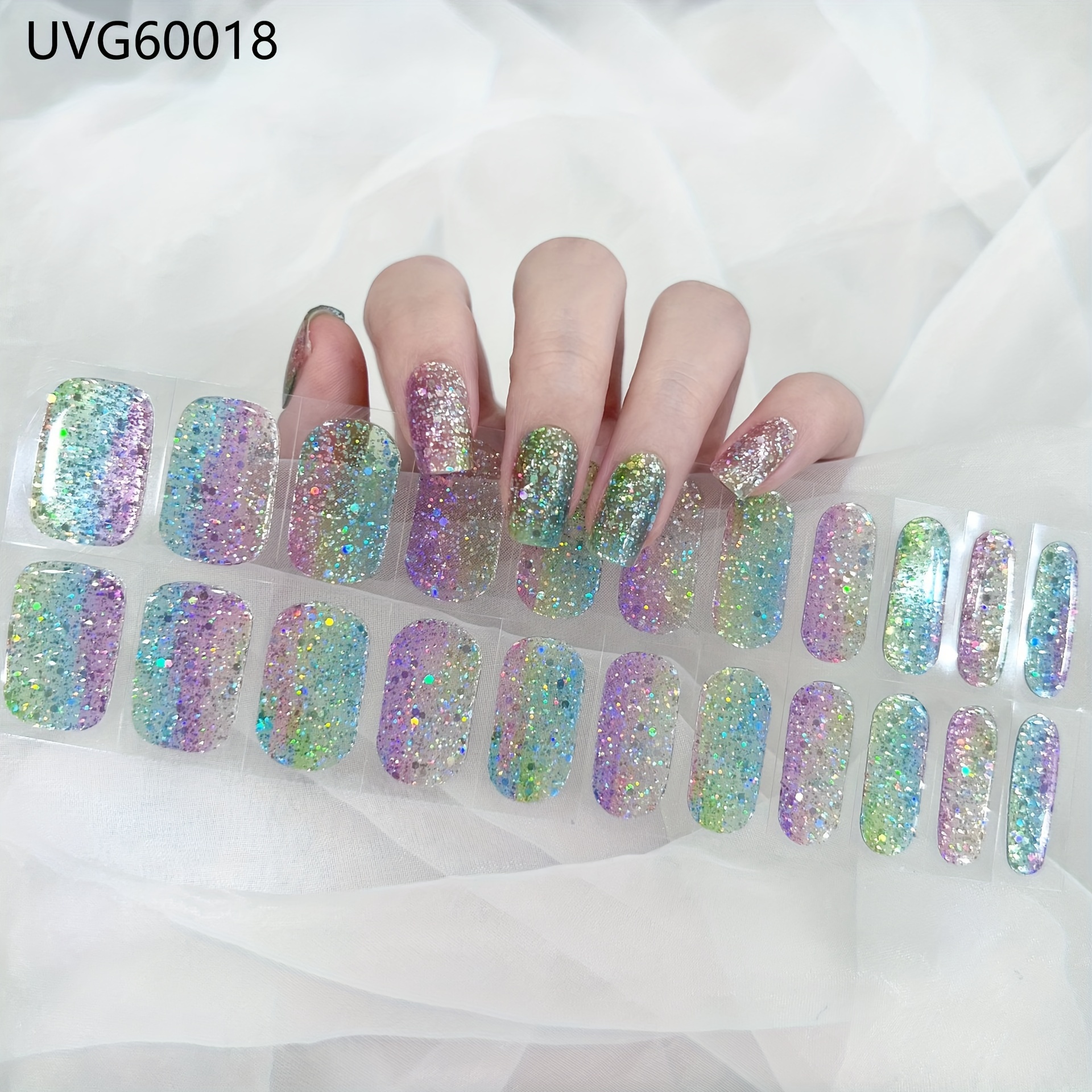 

Semi Cured Gel Nail Wraps With Gradient Glitter Design, Nude Semi-cured Gel Nail Strips - Works With Any Nail Lamps, Salon-quality, Long Lasting, Easy To Apply & Remove