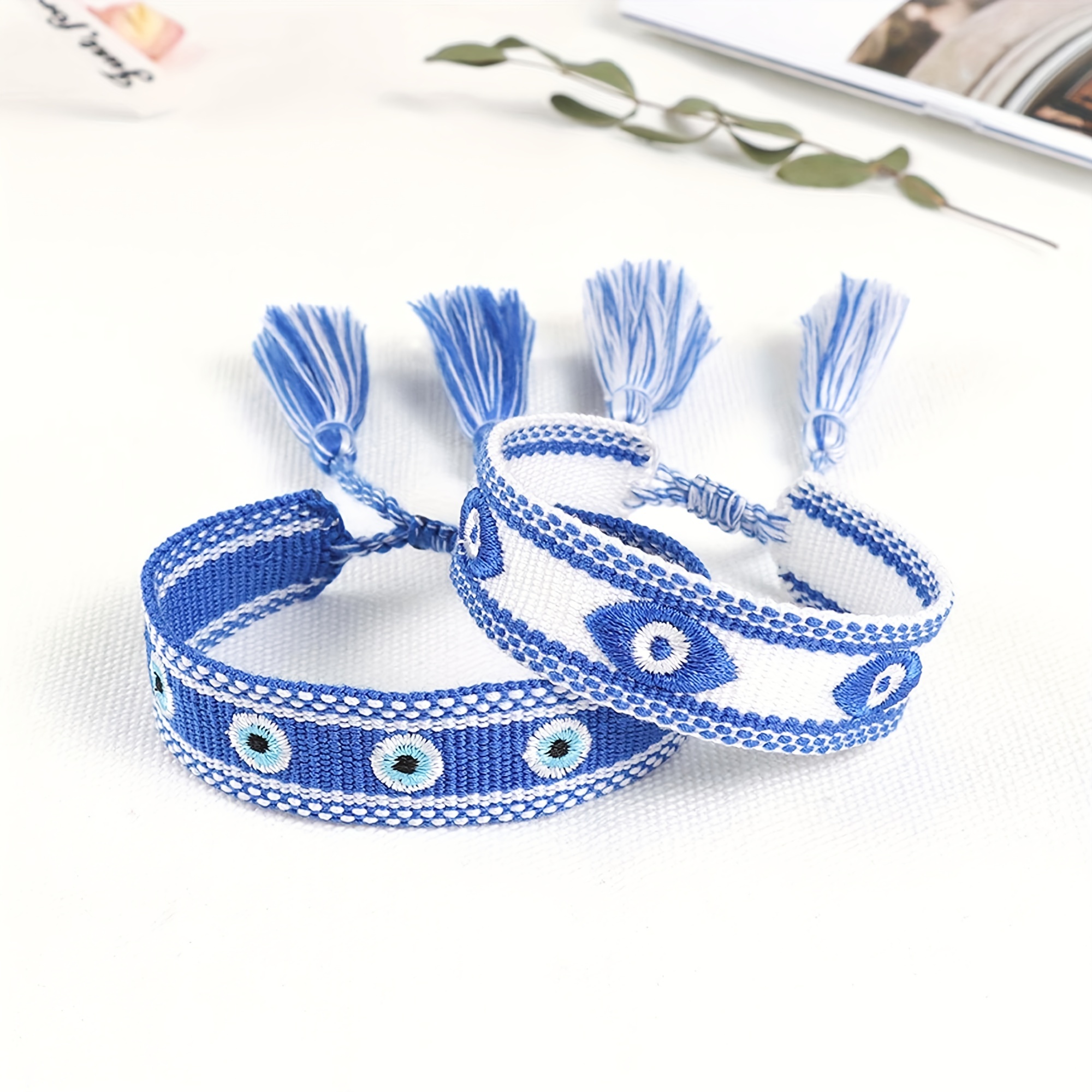 Multicolor Evil's Eyes Embroidered Tassel Bracelet, 10 Colors