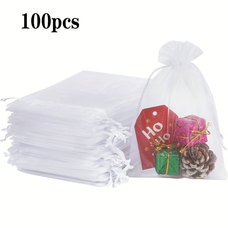 Value Pack 100pcs White/ Black Organza Bags 2.7x3.5 Inches Sheer Drawstring  Gift Bags Jewelry