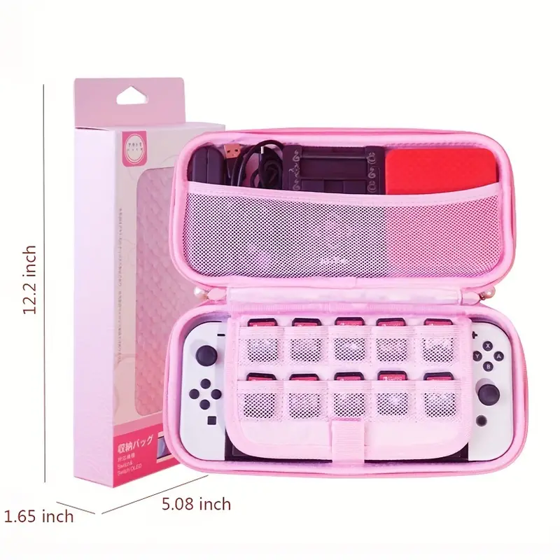 carrying case compatible with nintendo switch oled switch hard shell protective travel bag with 10 game card slots for ns switch console joy con accessories with 2 thumb grip cap pink fish scale details 0