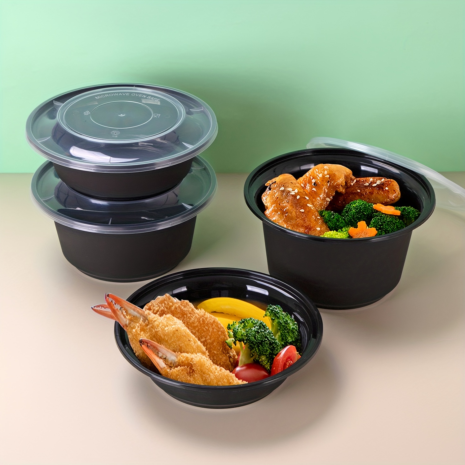 Plastic Black Bowls With Lids Round Food Storage Containers - Temu