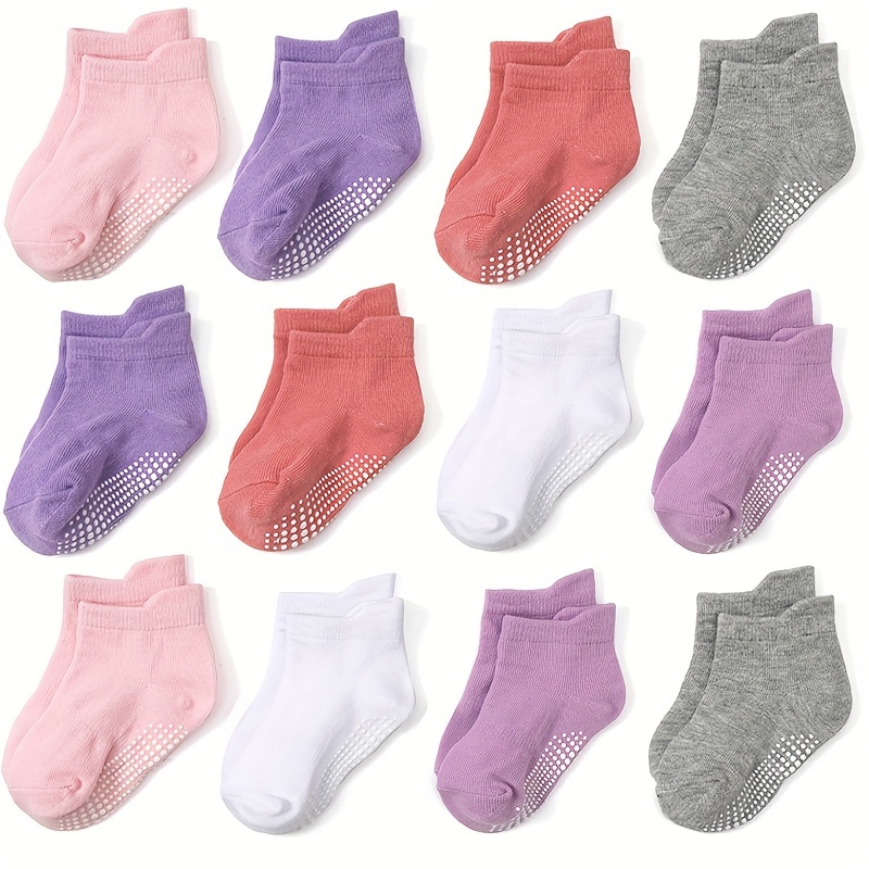 Calcetines antideslizantes con volantes hasta el tobillo, bonitos  calcetines de agarre de algodón para bebés y niñas, 6 pares