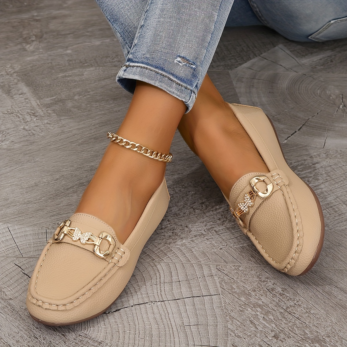 

Women's Metallic Buckle Decor Loafers, Slip On Soft Sole Comfy Low-top Shoes, Lightweight Non-slip Shoes