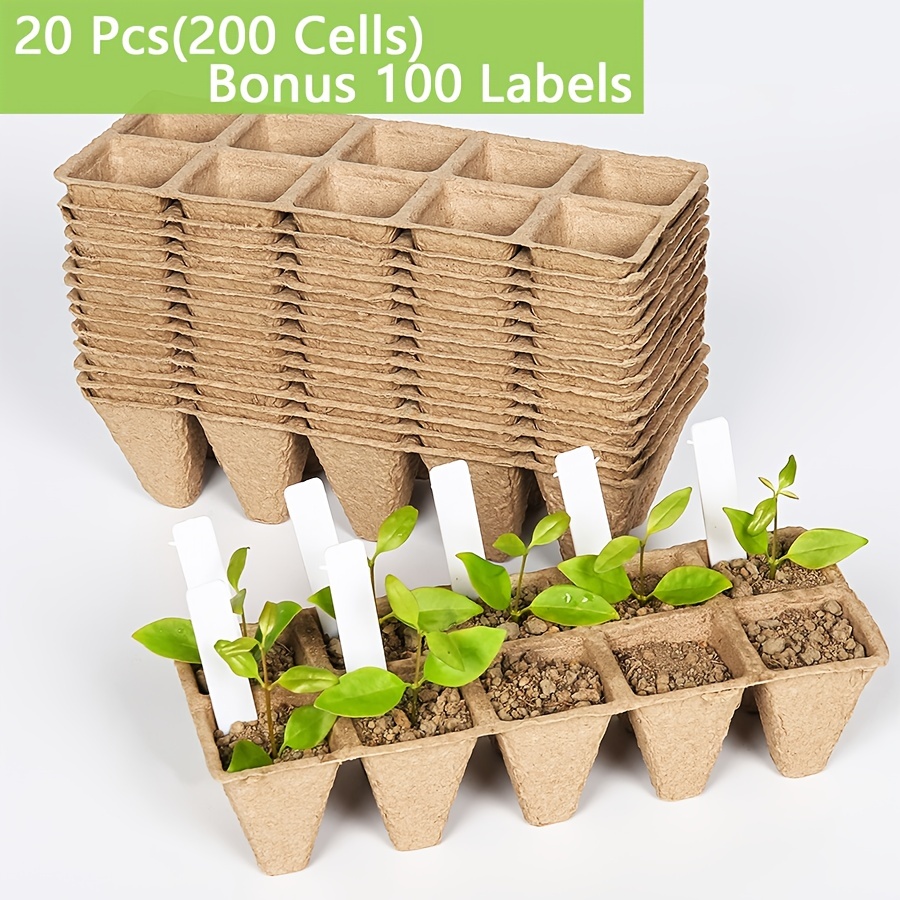 1set, 200 Cells Seedling Pots Start Trays With Drain Holes With 100 Labels,  Garden 20 Pcs Peat Pots Seedling Pots Biodegradable, Seedling Starter Kit
