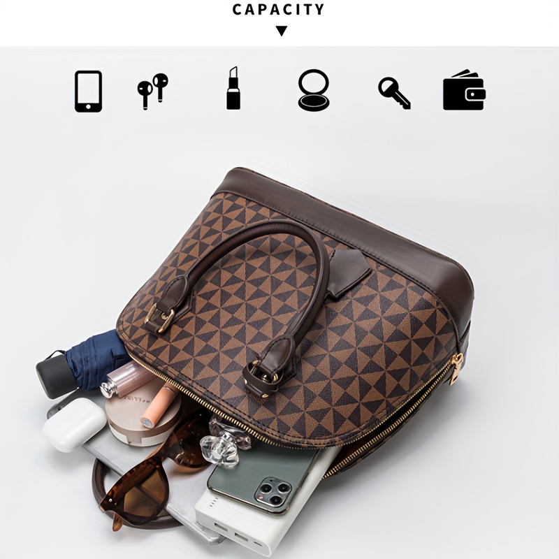 Classic Geometric Print Handbag, Fashion Large Capacity Crossbody