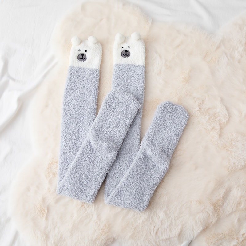 Women Fuzzy Socks Winter Coral Fleece Socks Middle Cute Home Solid