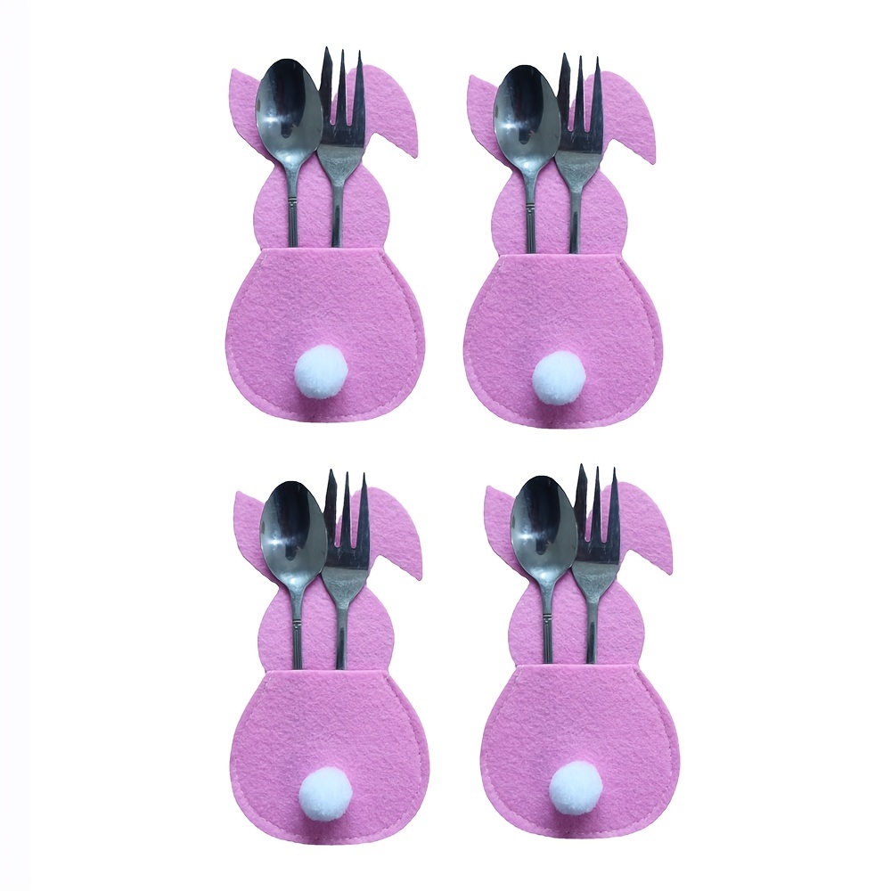 4pcs Easter Bunny Felt Cutlery Holder Bag Happy Easter Decorations For Home  Tableware Accessories Rabbit Cutlery Cover Bag Table