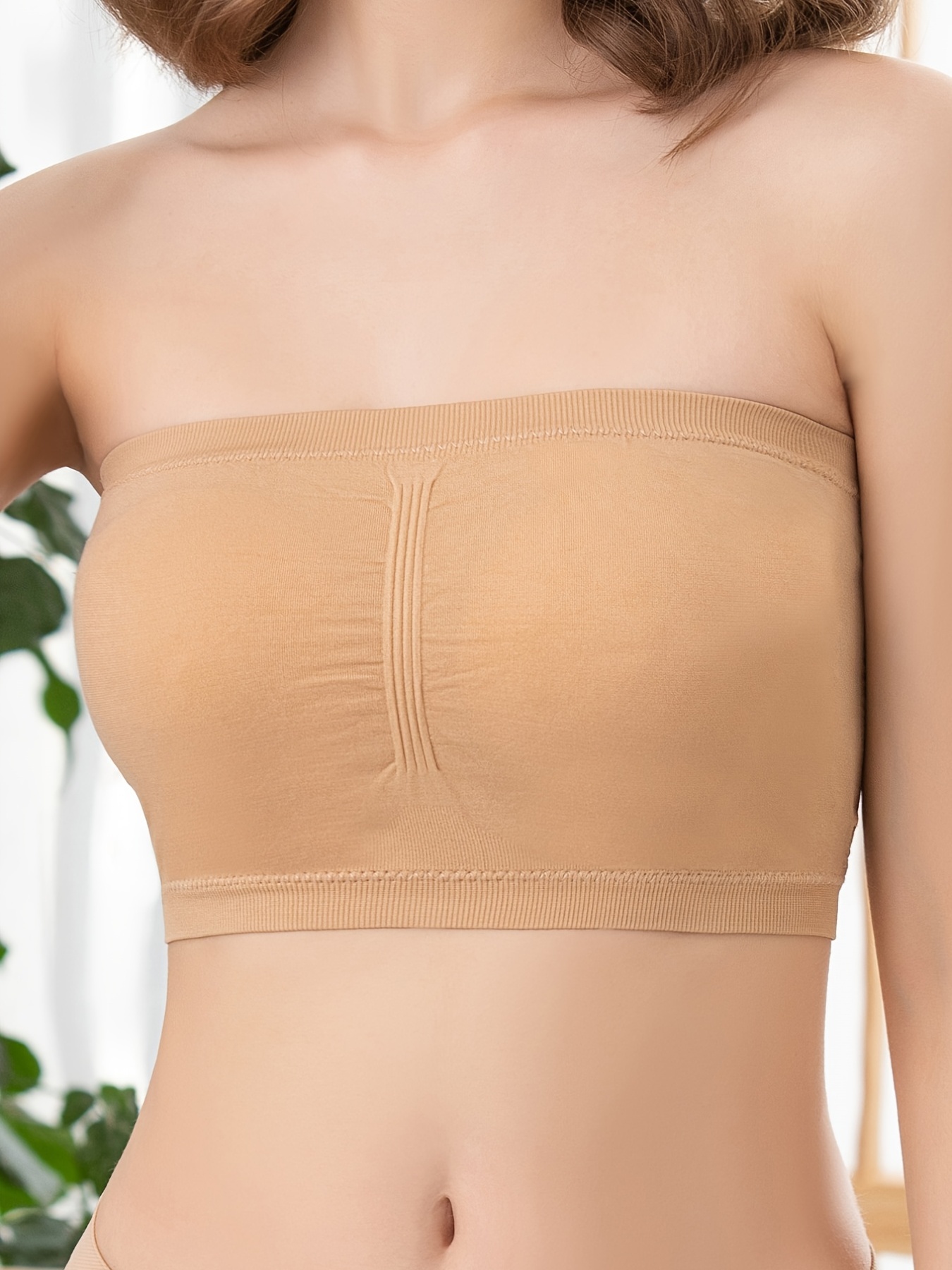 Women Strapless Padded Bra, Seamless Stretchy Tube Top, Breathable & Comfort