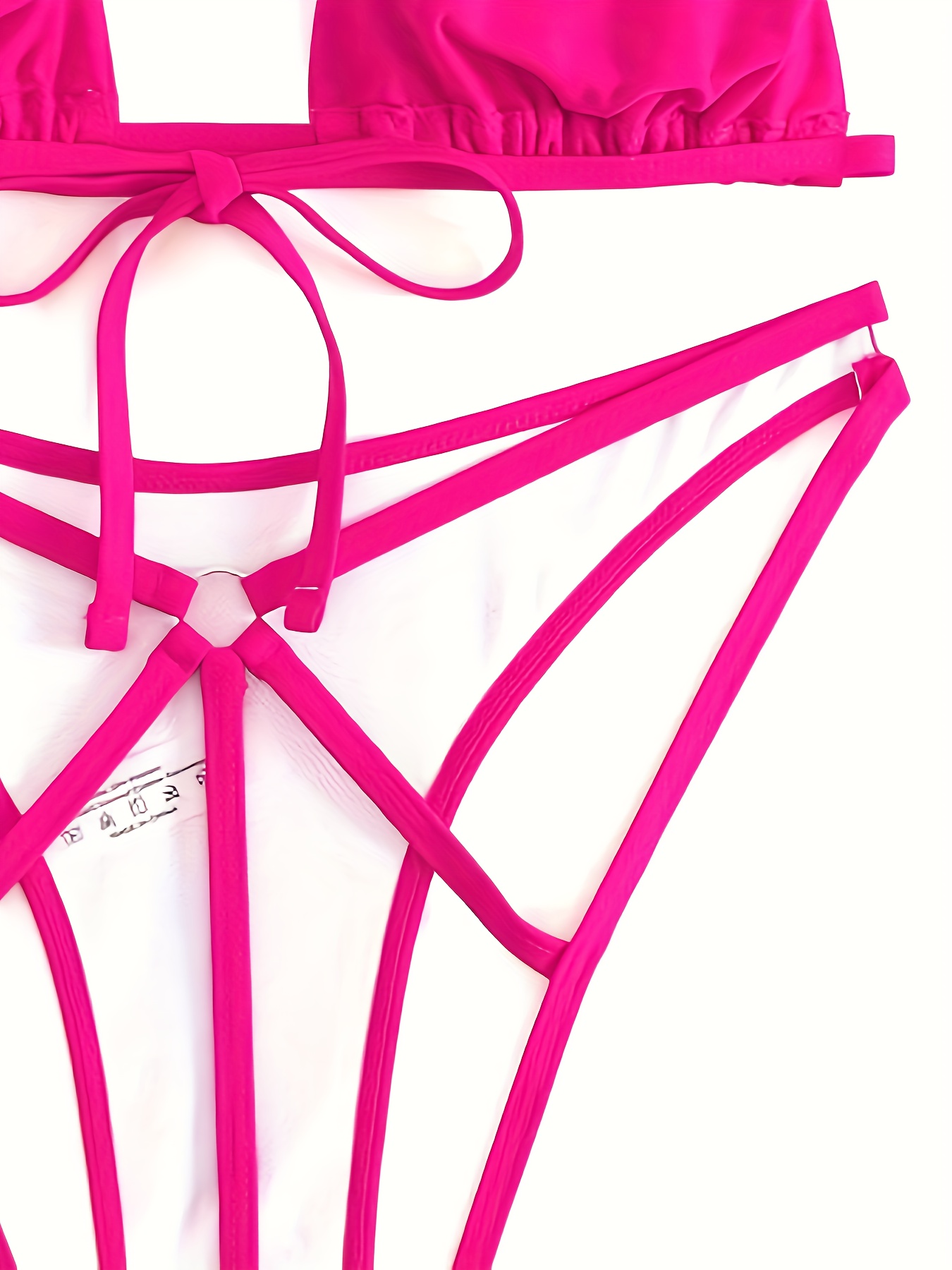 Teen Girls Solid Ring Linked Bikini Swimsuit