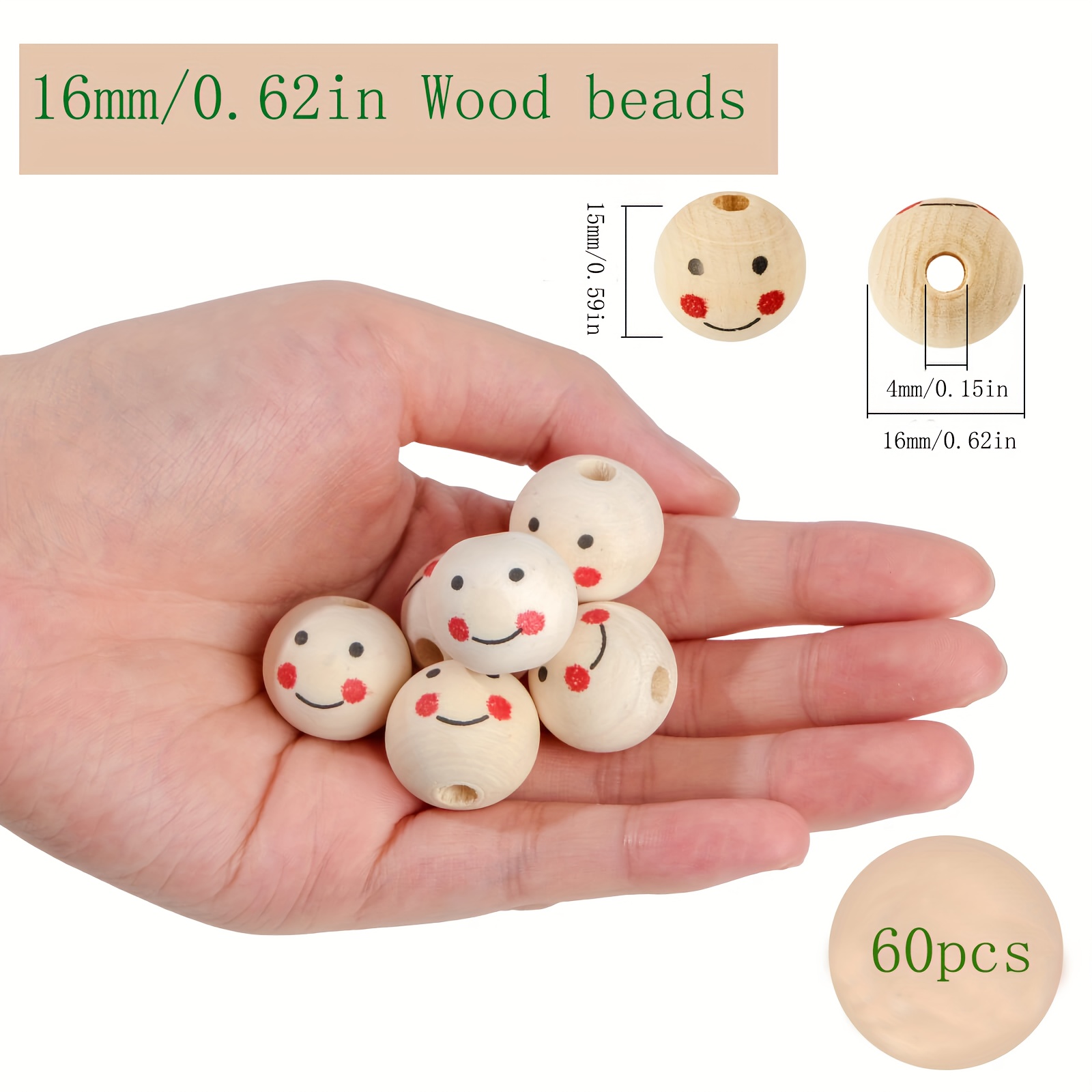 50Pcs Round Wooden Smile Face Beads Wood Loose Beads Round Spacer Beads  with