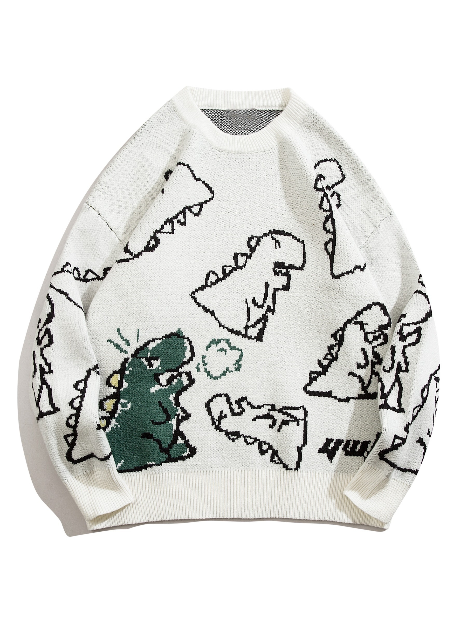 Cartoon Dinosaur Pattern Knitted Sweater Men's Casual Warm - Temu