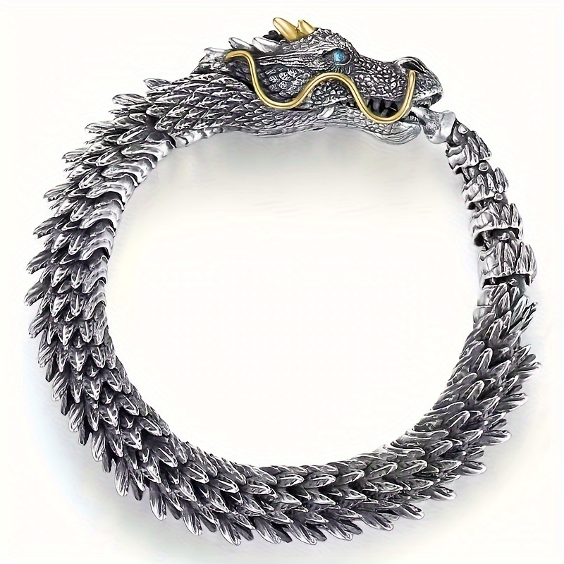 

1pc Men's Trendy Cool Domineering Retro Faucet Dragon Bracelet, Handmade Three-dimensional Bracelet