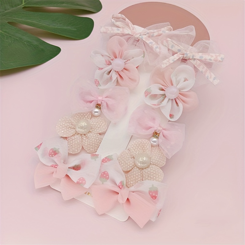 Bow Knot Flower Hair Clips, Faux Pearl Sequins Clips Sweet And