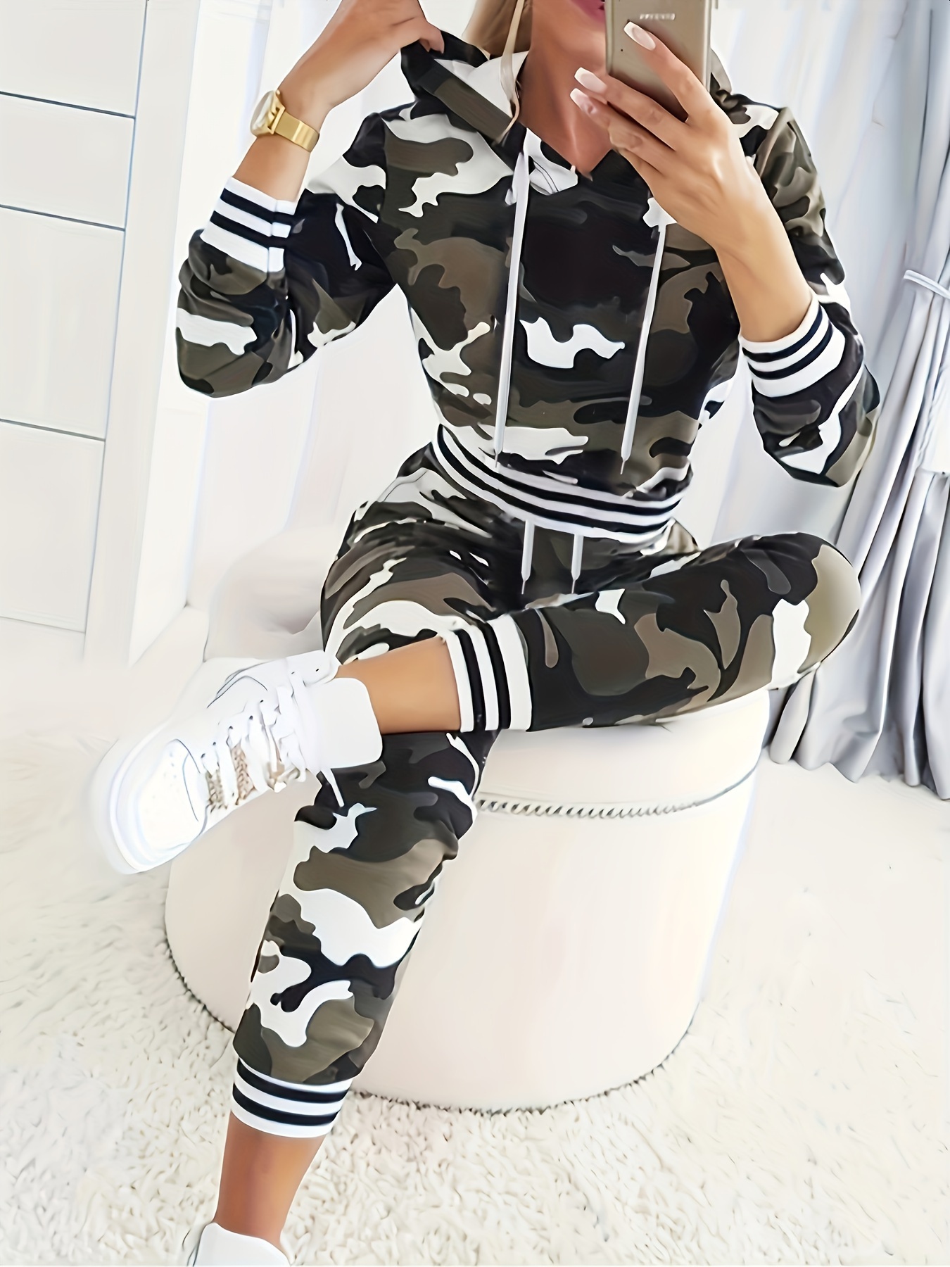 Printed Two Piece Casual Long Sleeve Sweat Hoodie And - Temu Finland