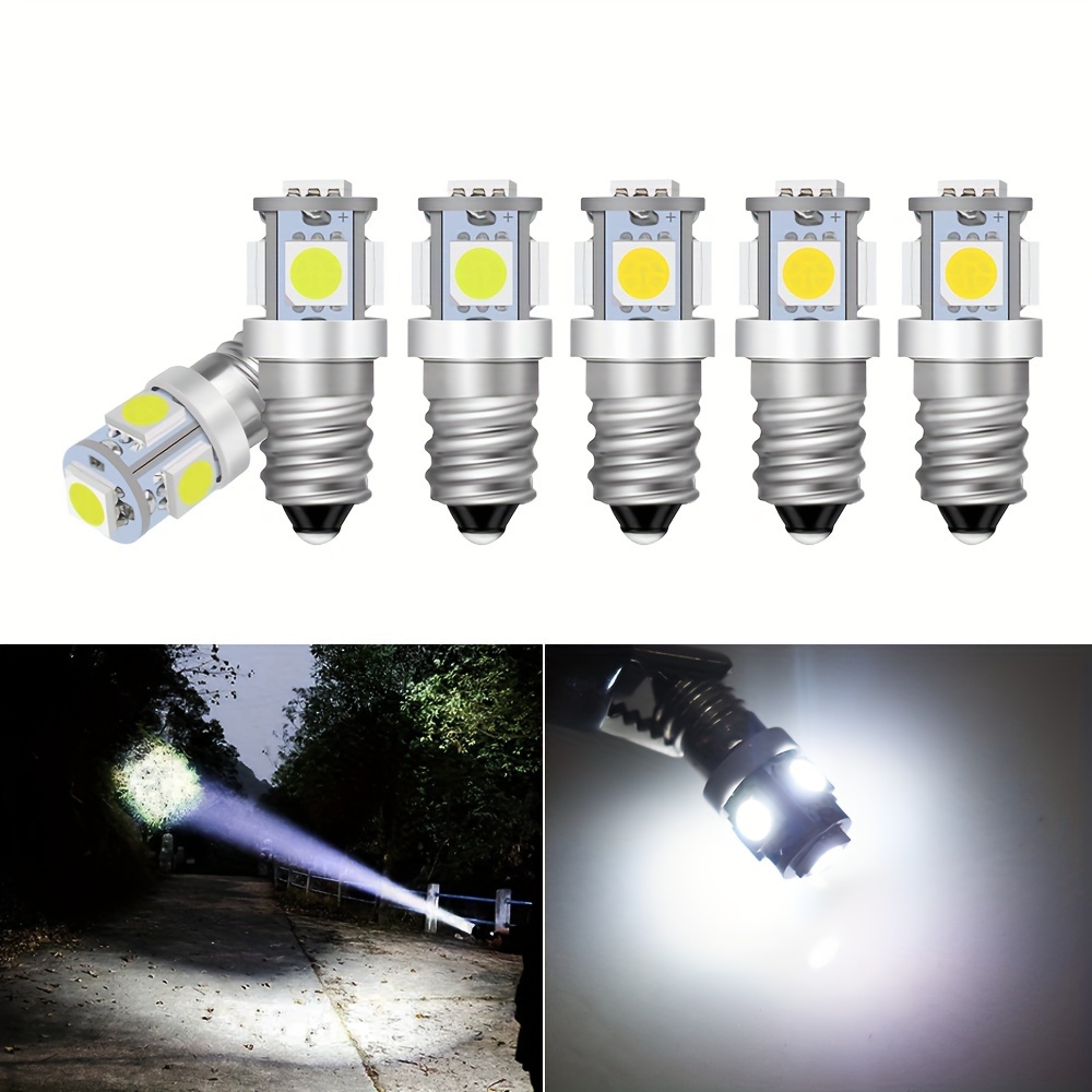 10pcs E5 E5.5 LED Bulbs, E5 Screw Bulb Lamps DC 12V 14V White 0.2Watts 6-7Lm