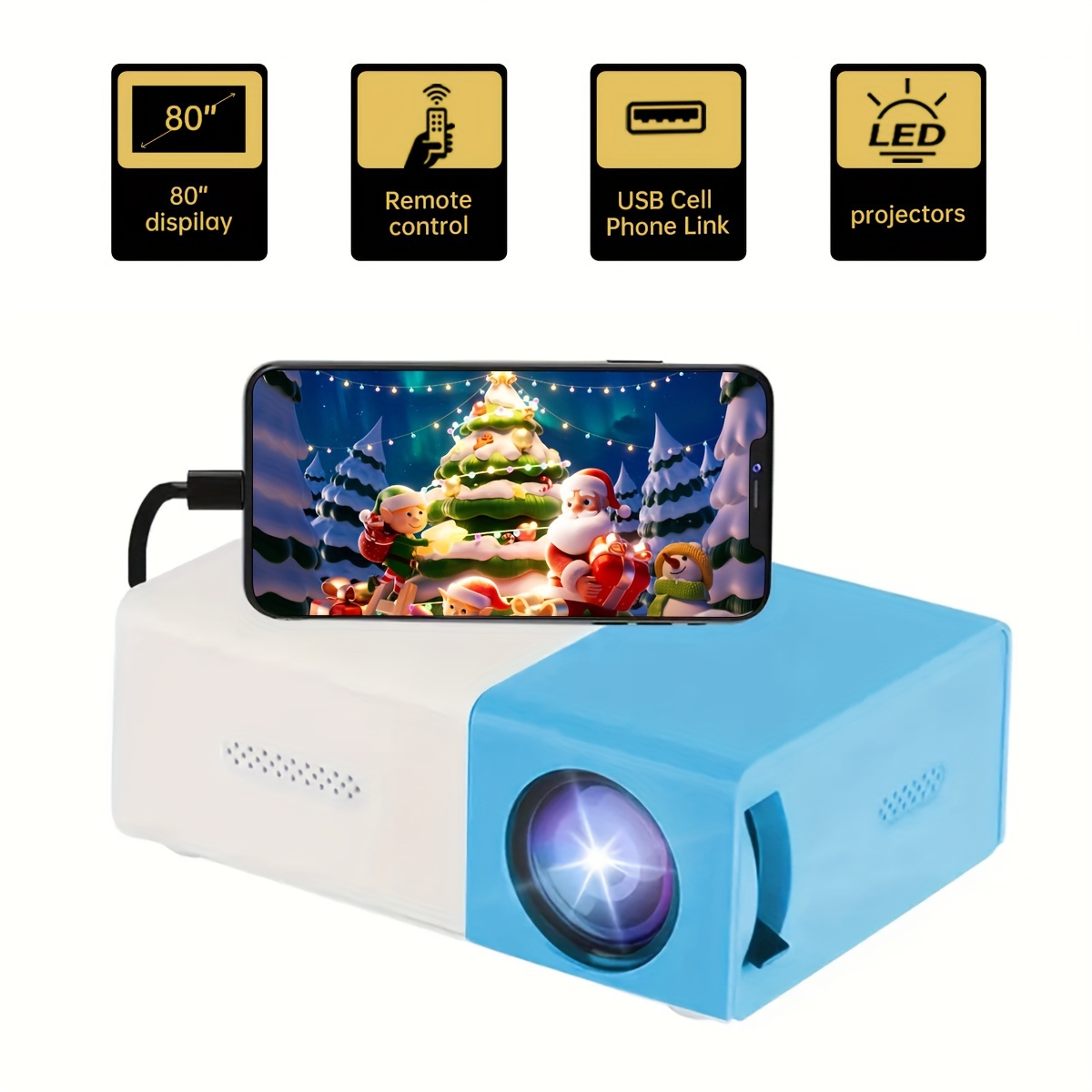  Mini proyector portátil, regalos para niños, proyector de  película compatible con HD 1080P, pequeño proyector de películas portátil  para uso al aire libre en campamento, proyector de cine en casa de