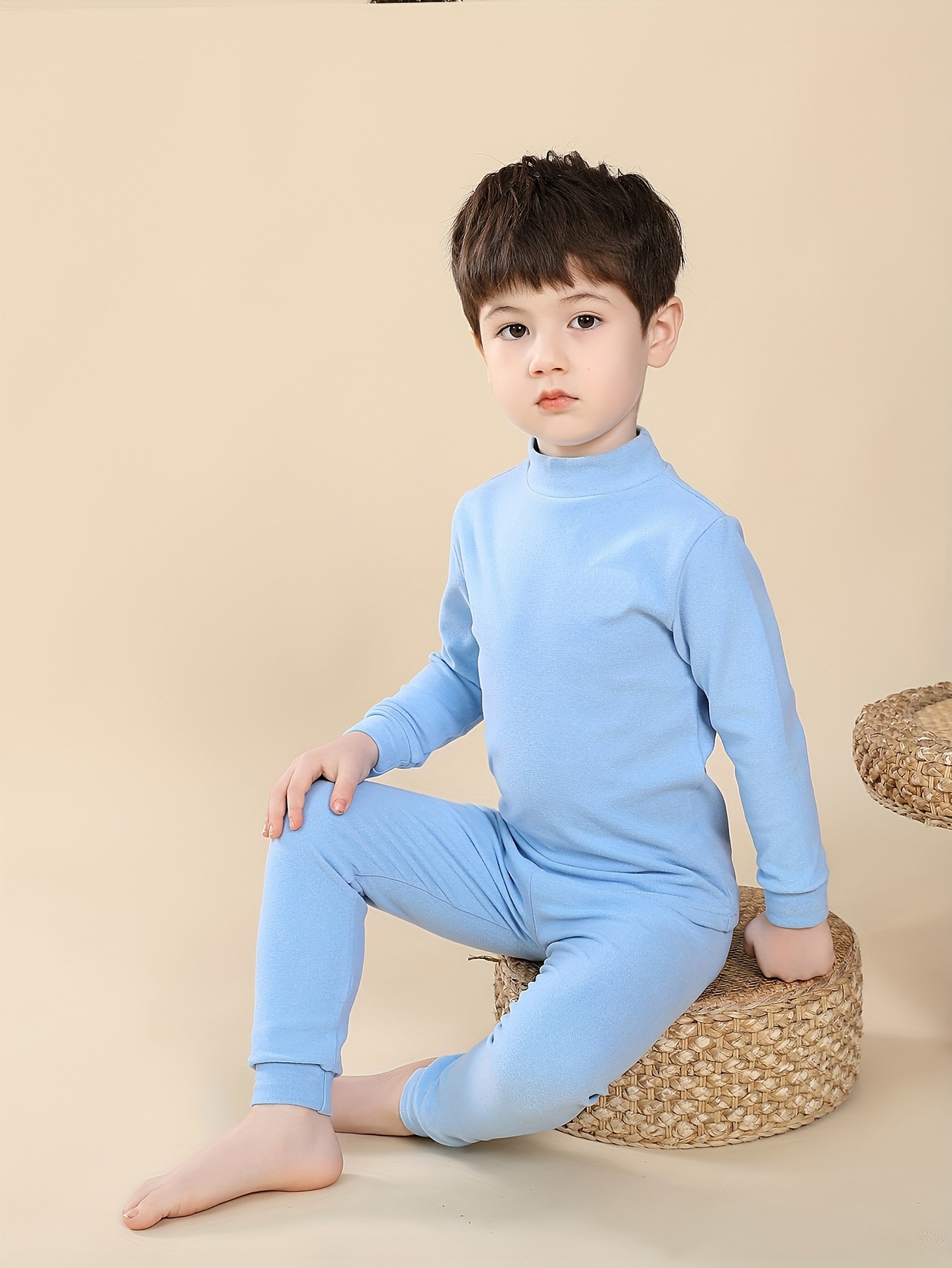 2pcs Toddler Kid's Thermal Underwear, Mock Neck Top & Pants, Soft Comfy  Boy's Clothes For Spring Fall Winter