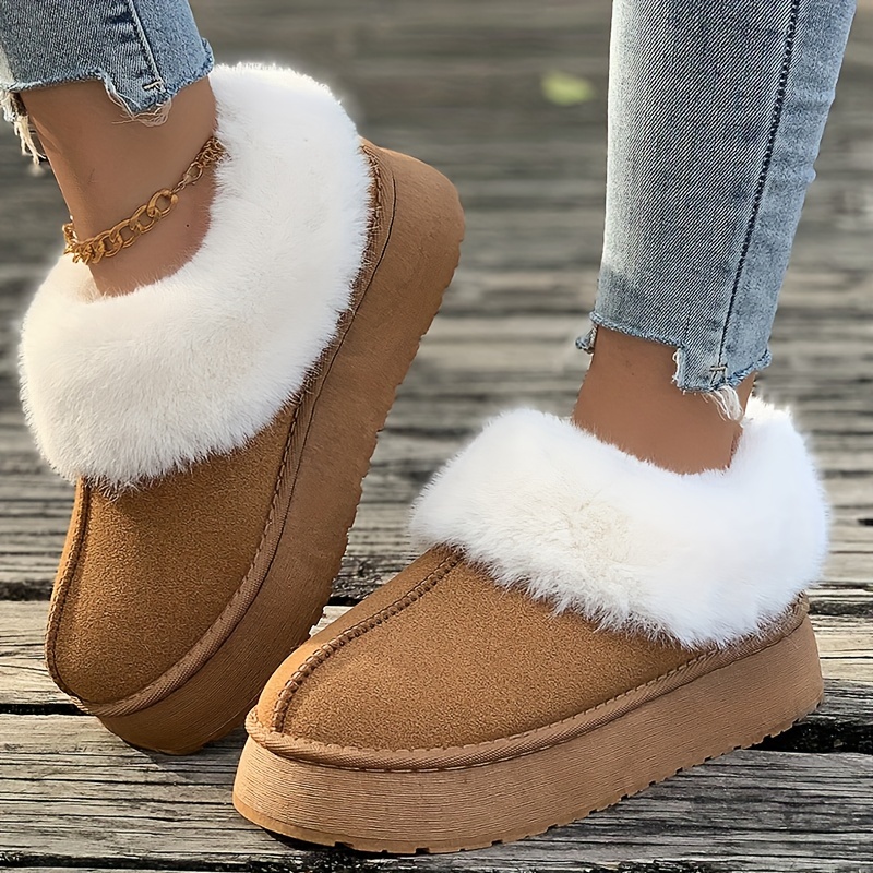 

Fall Aesthetic Thermal Plush Lined Furry Snow Boots, Casual Versatile Suede Low Cut Ankle Boots, Round Toe Comfortable Preppy Warm School Winter Boots