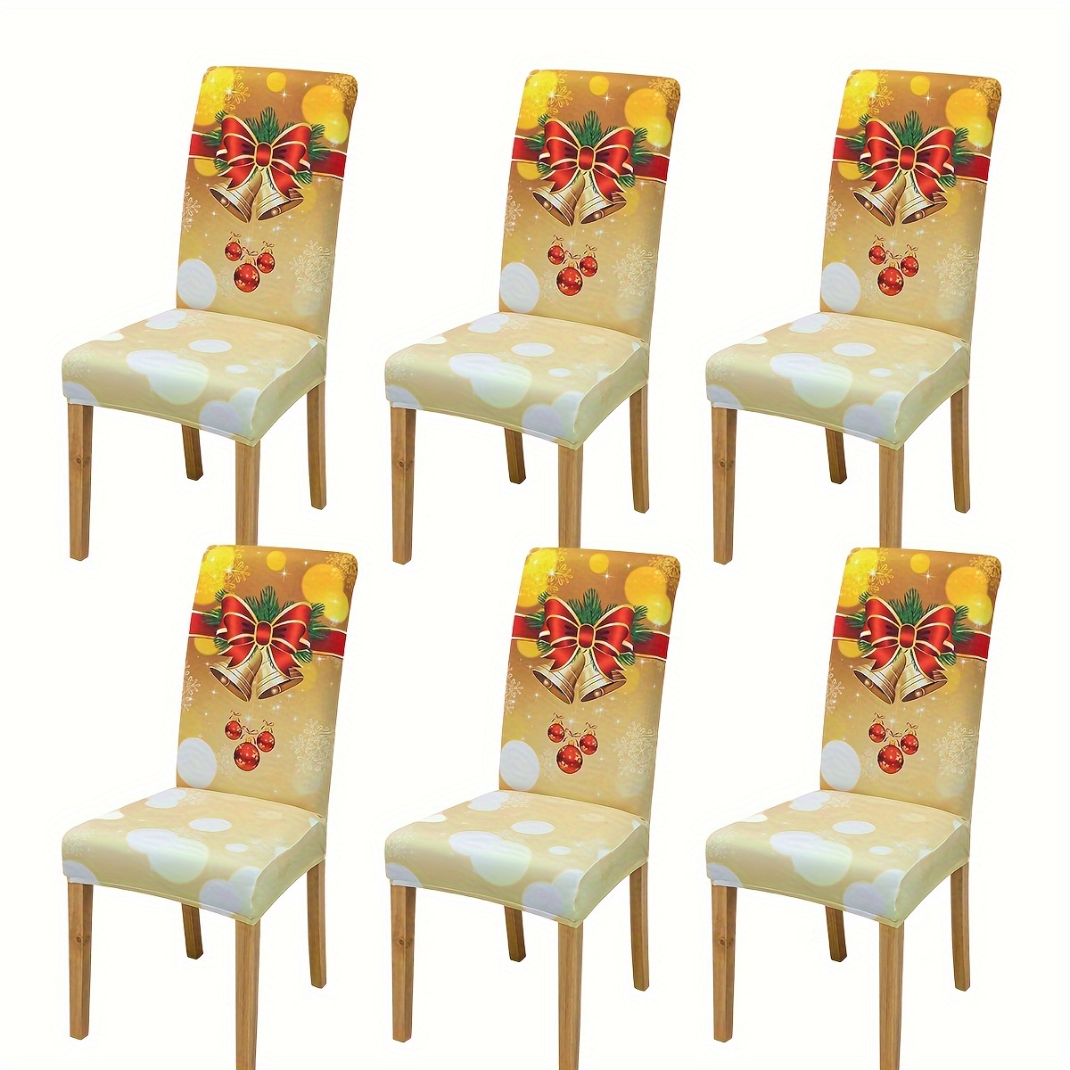 

4/6pcs Christmas Yellow Bell Dining Chair Slipcover Chair Protector Chair Cover For Hotel Dining Room Office Banquet House Home Decor Christmas Decor