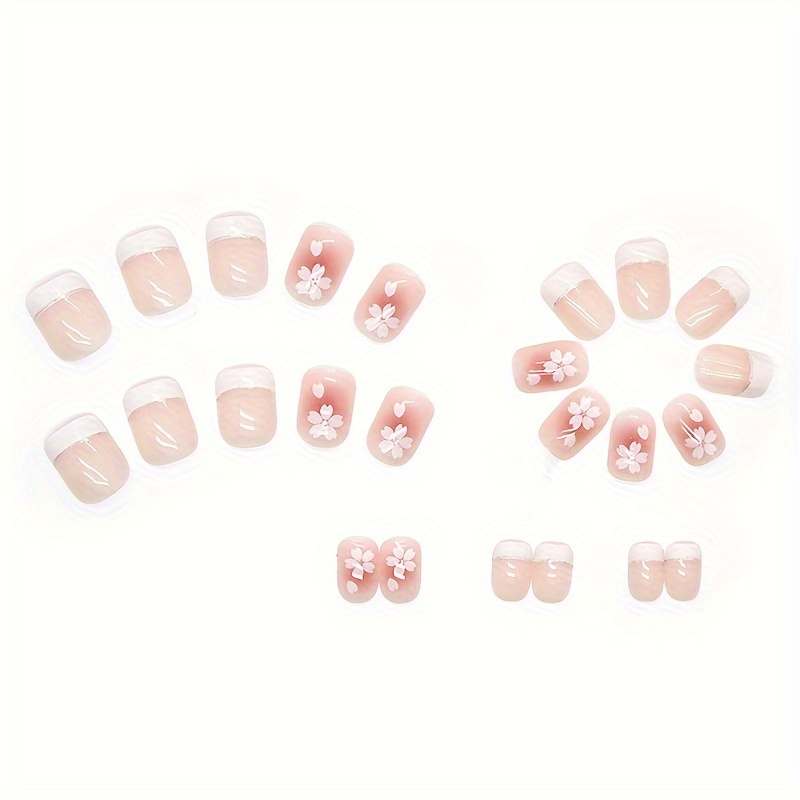 24pcs square press on nails short length glossy   nails pink nude floral nail art stickers for women s   reusable artificial nails for hands feet nails accessories beauty accessories   tips Product details 4