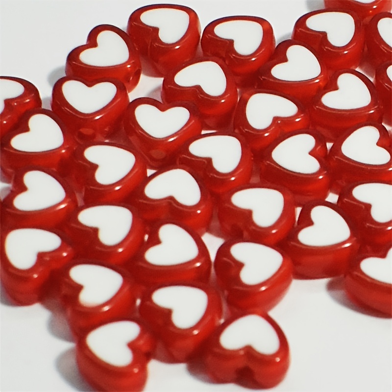French White Heart Beads 6-8mm Red (10-Pcs)