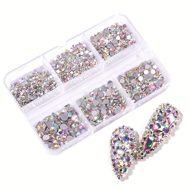 12 Grids AB/Colorful Crystal Flatback Clear Nail Rhinestone Dazzling  Glitter Nail Gems Stone Mixed Size Manicure Diamonds Decors