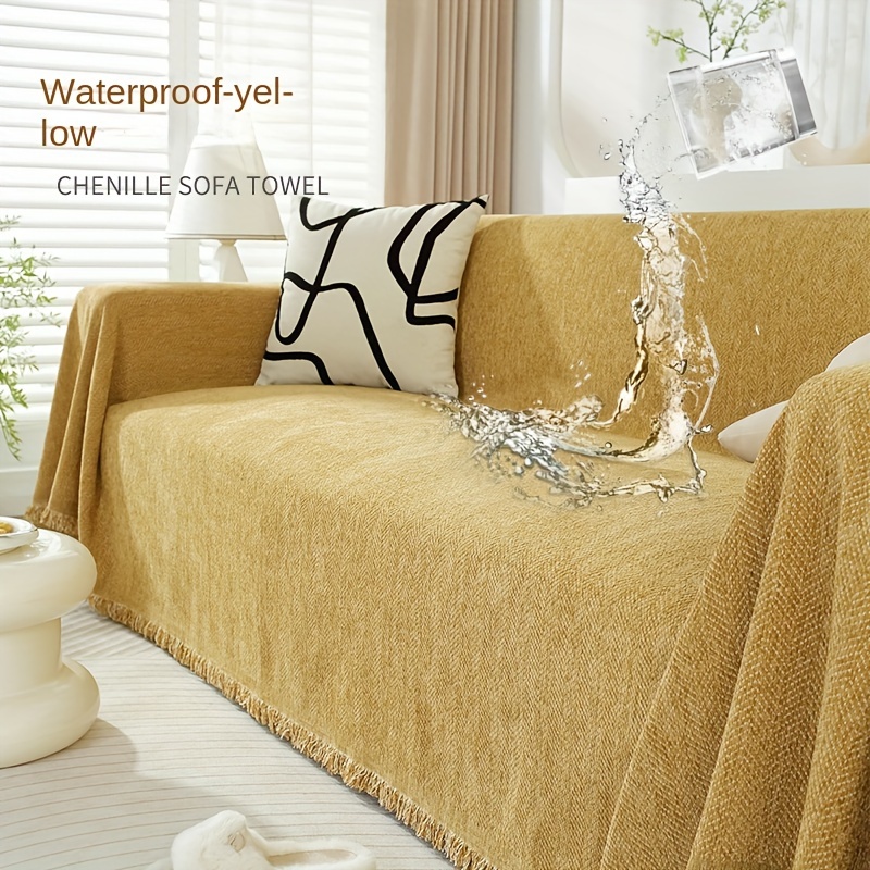 Solid Color Herringbone Chenier Sofa Cover Anti Cat Scratch - Temu