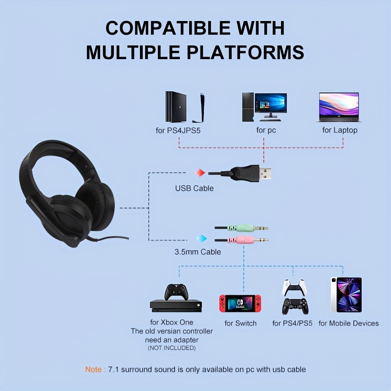 1PC Virtual Surround Sound Headset USB Gaming Headphone Computer PC Gaming  Headset