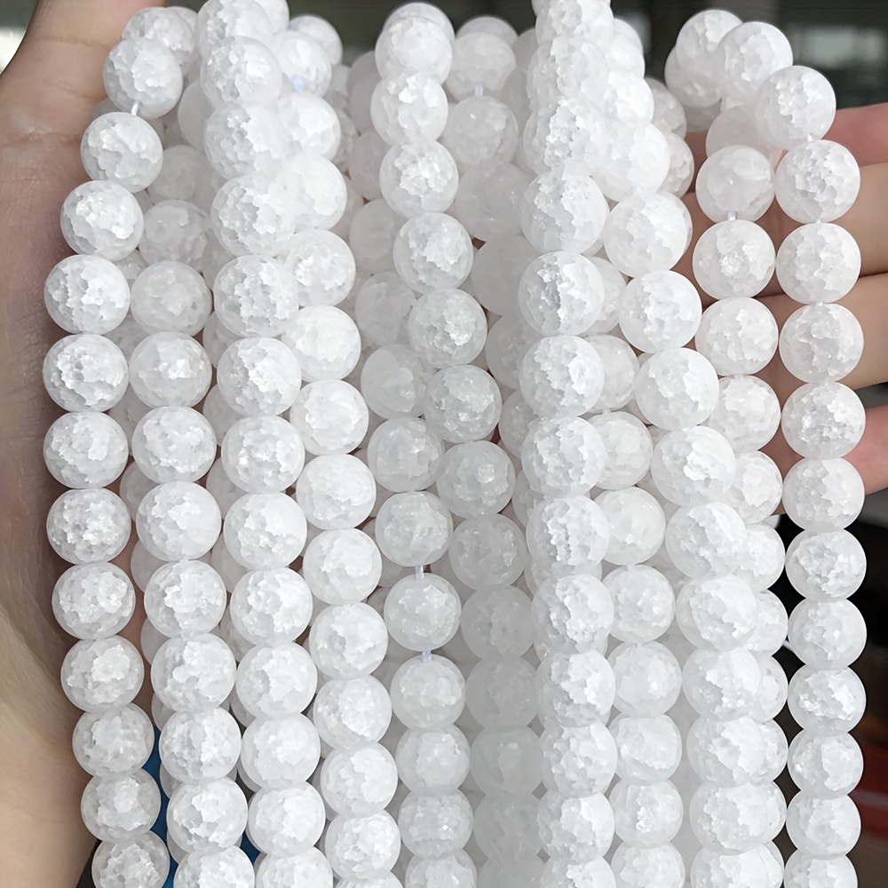 Natural Matte Polished White Crackle Crystal Stone Beads Round Loose Beads  For Jewelry Making Diy Bracelet Handmade Accessories - Temu New Zealand