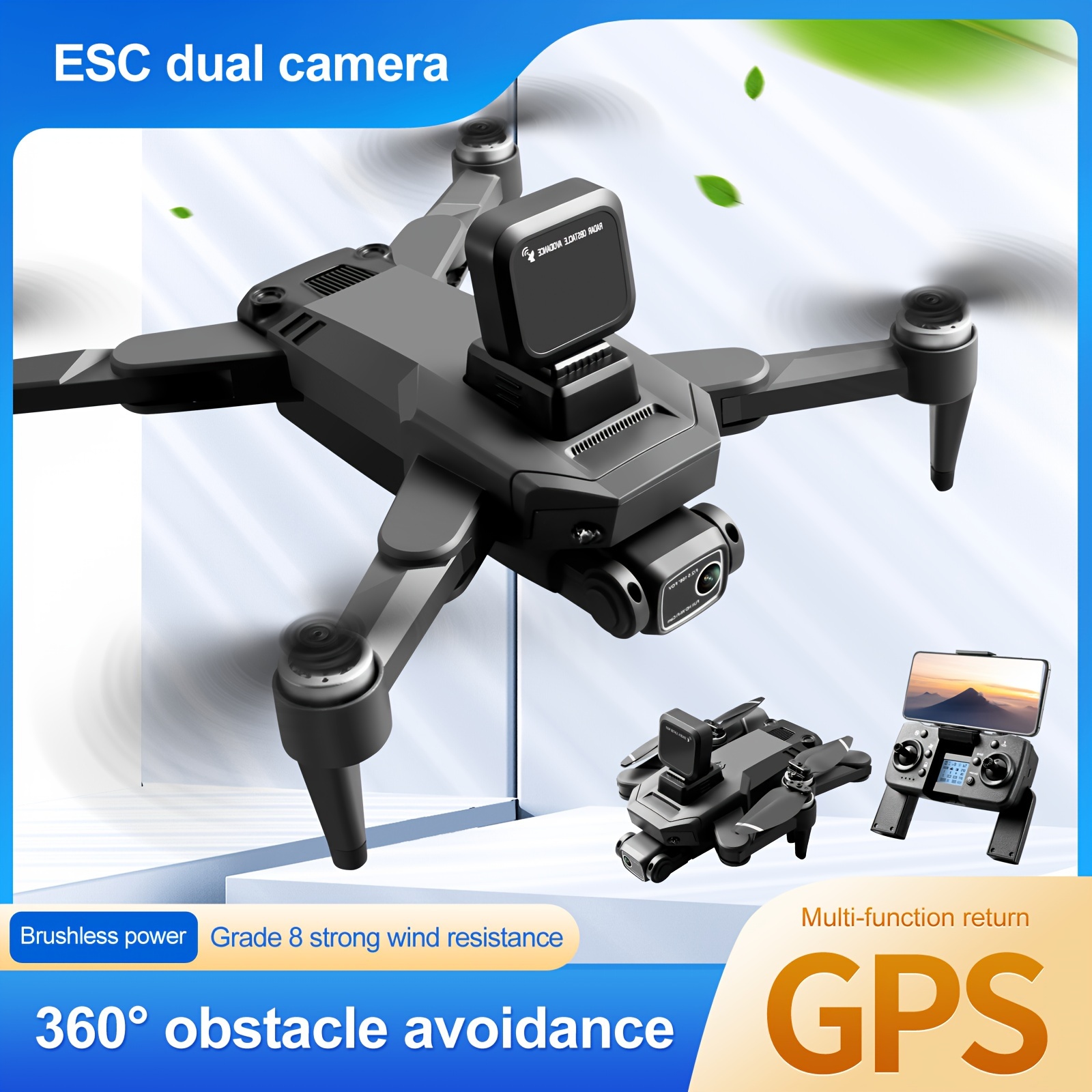 1pc S109 Advanced Folding GPS RC Quadcopter Drone: HD ESC Dual Cameras With Optical Flow Positioning, Radar Obstacle Avoidance, Charging Remote With LCD Display, 5G Signal, One-Key Return, Perfect For Birthday, Christmas, New Year Gifts & Toys