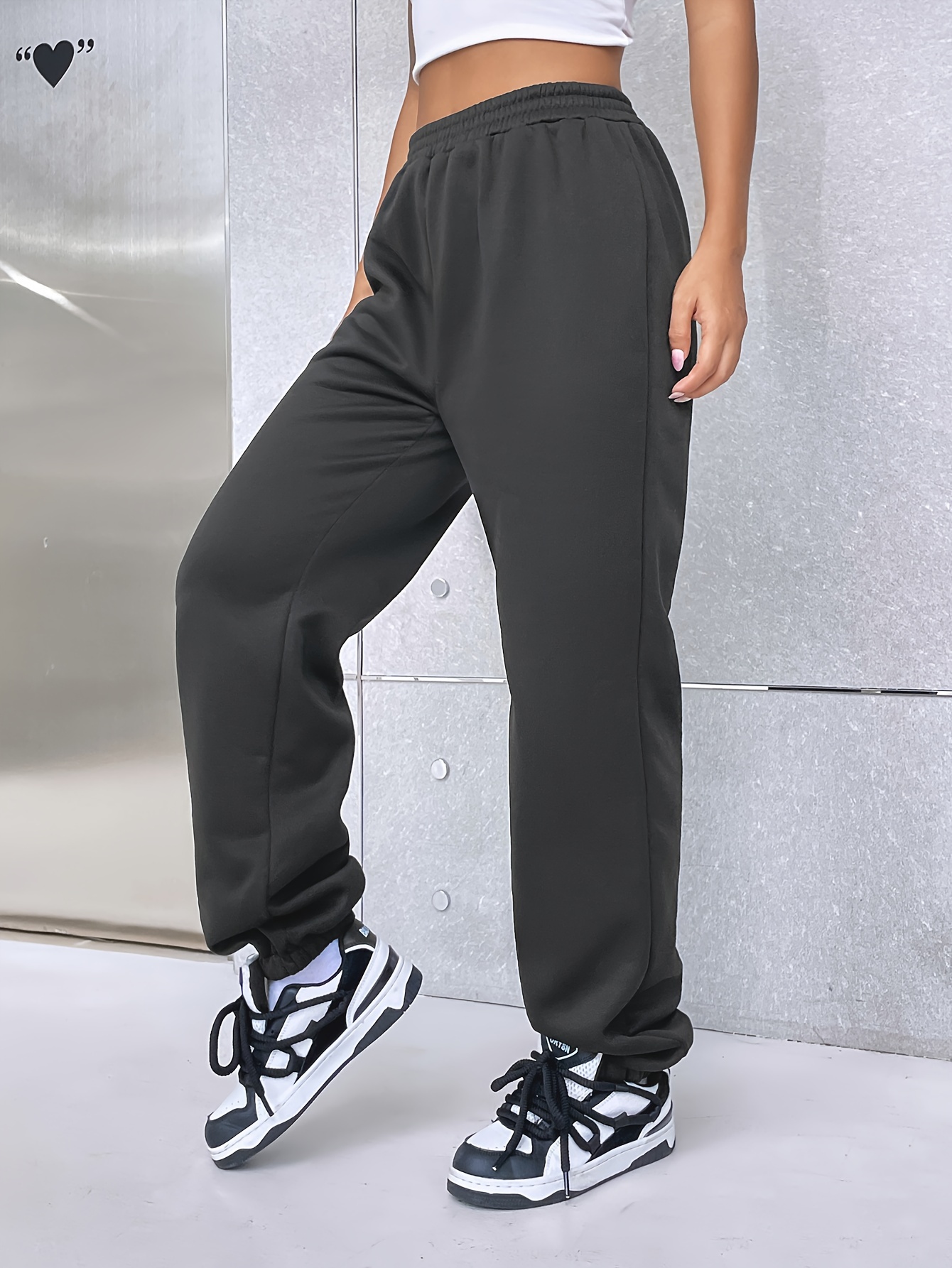 Calça De Moletom Solta Sólida, Calça Esportiva Casual De Cintura Elástica, Roupas  Femininas - Temu Portugal