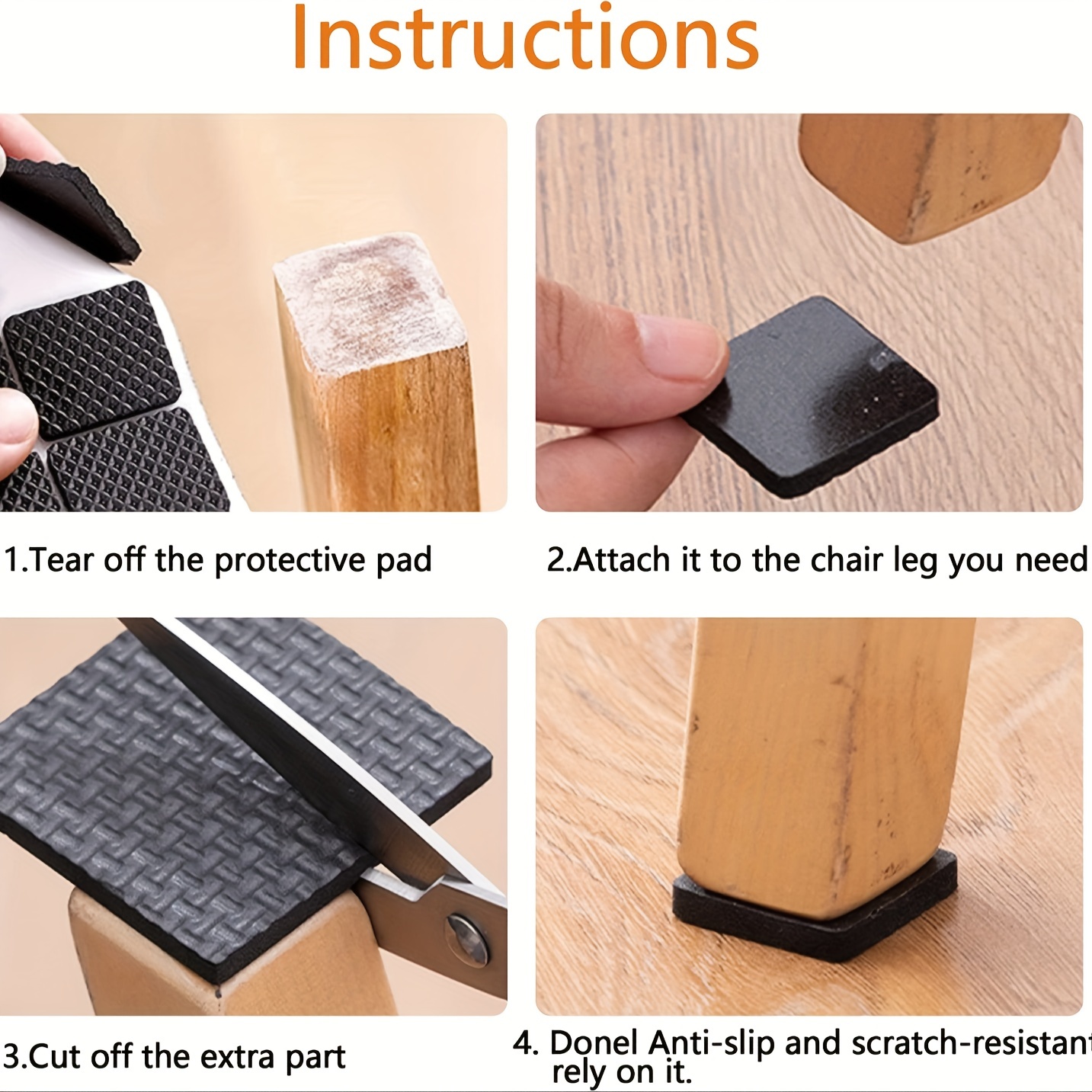 Anti-Slip Furniture Pads Anti-Scratch Rubber Wood Floor Protectors for  Chair Leg