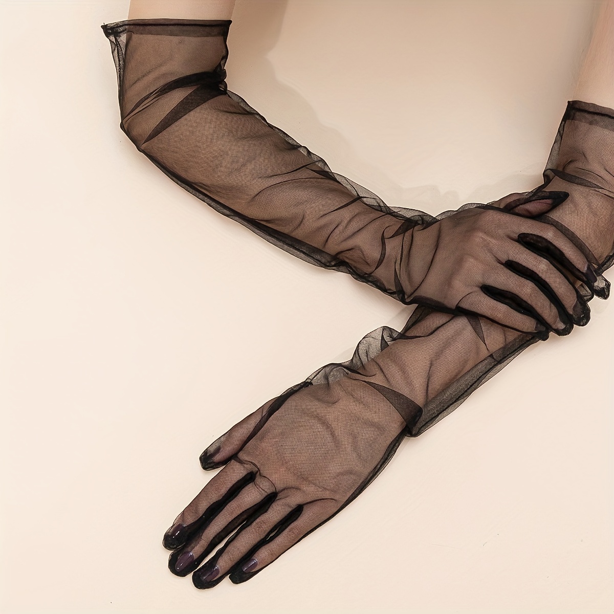 Sexy Lace Sheer Long Gloves Solid Color Thin Breathable Stretchy Arm Cover Halloween Costume Lightweight Long Gloves,Temu