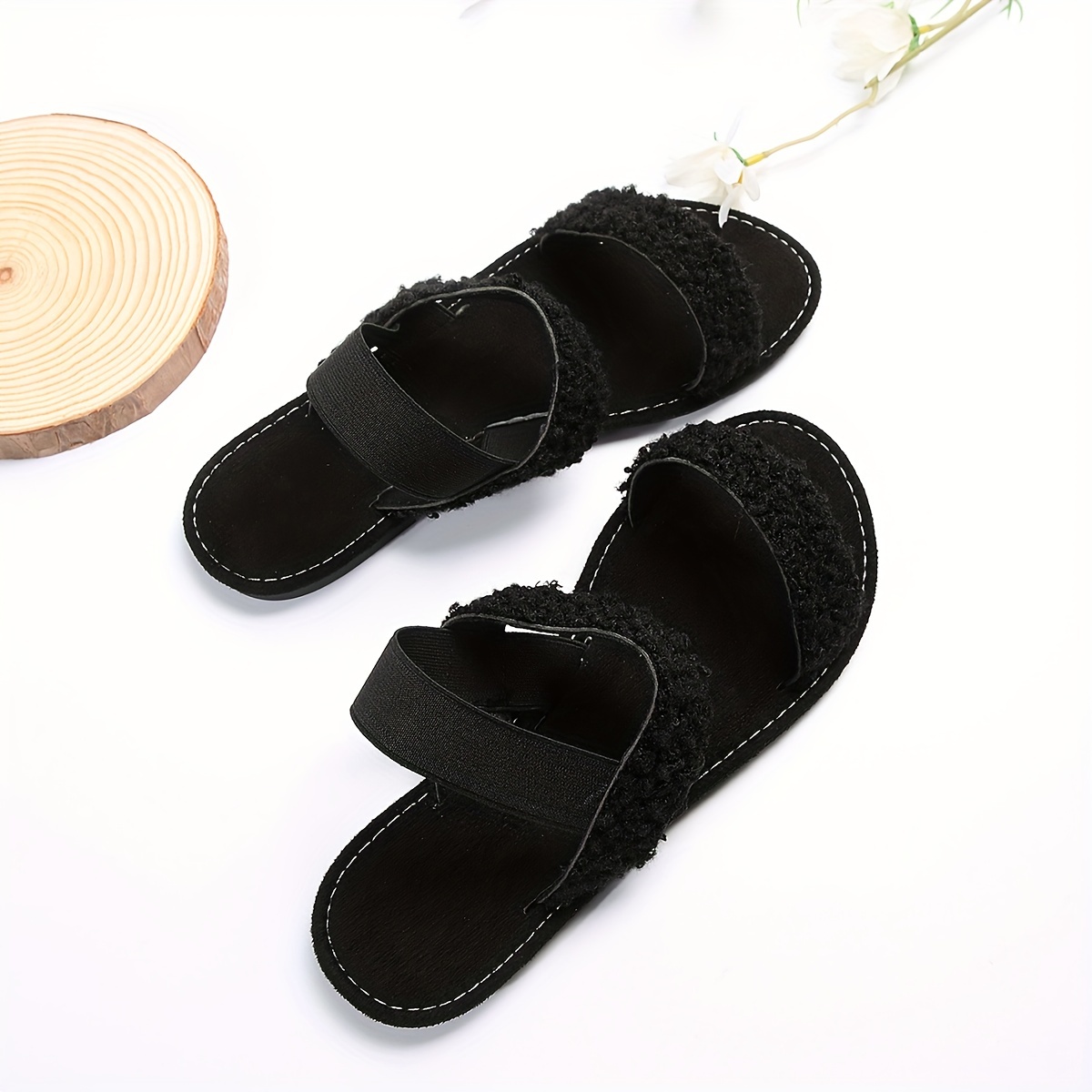 Fuzzy double hot sale strap slides