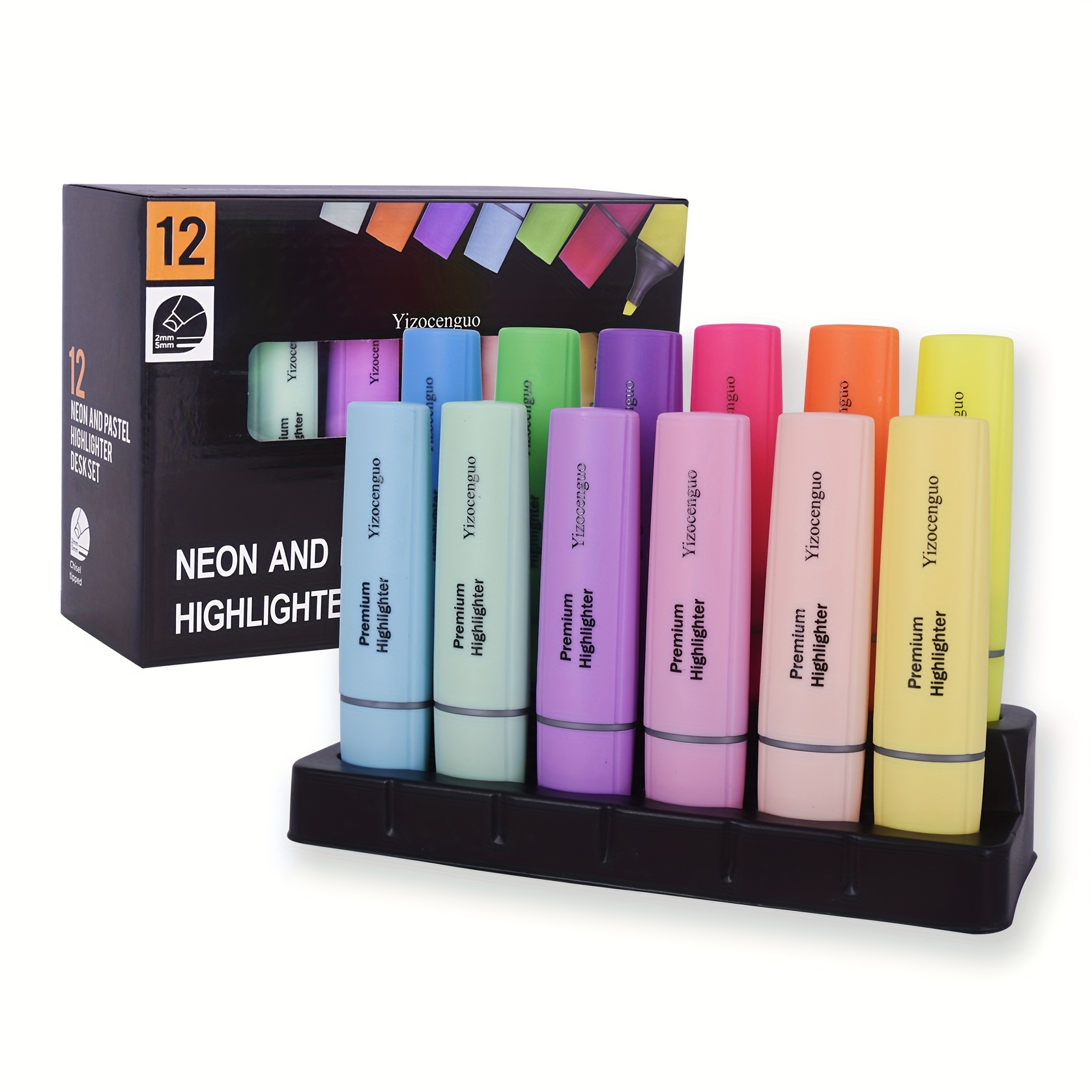   Basics Punta de cincel, resaltadores de tinta  fluorescente, colores surtidos, paquete de 24 : Productos de Oficina