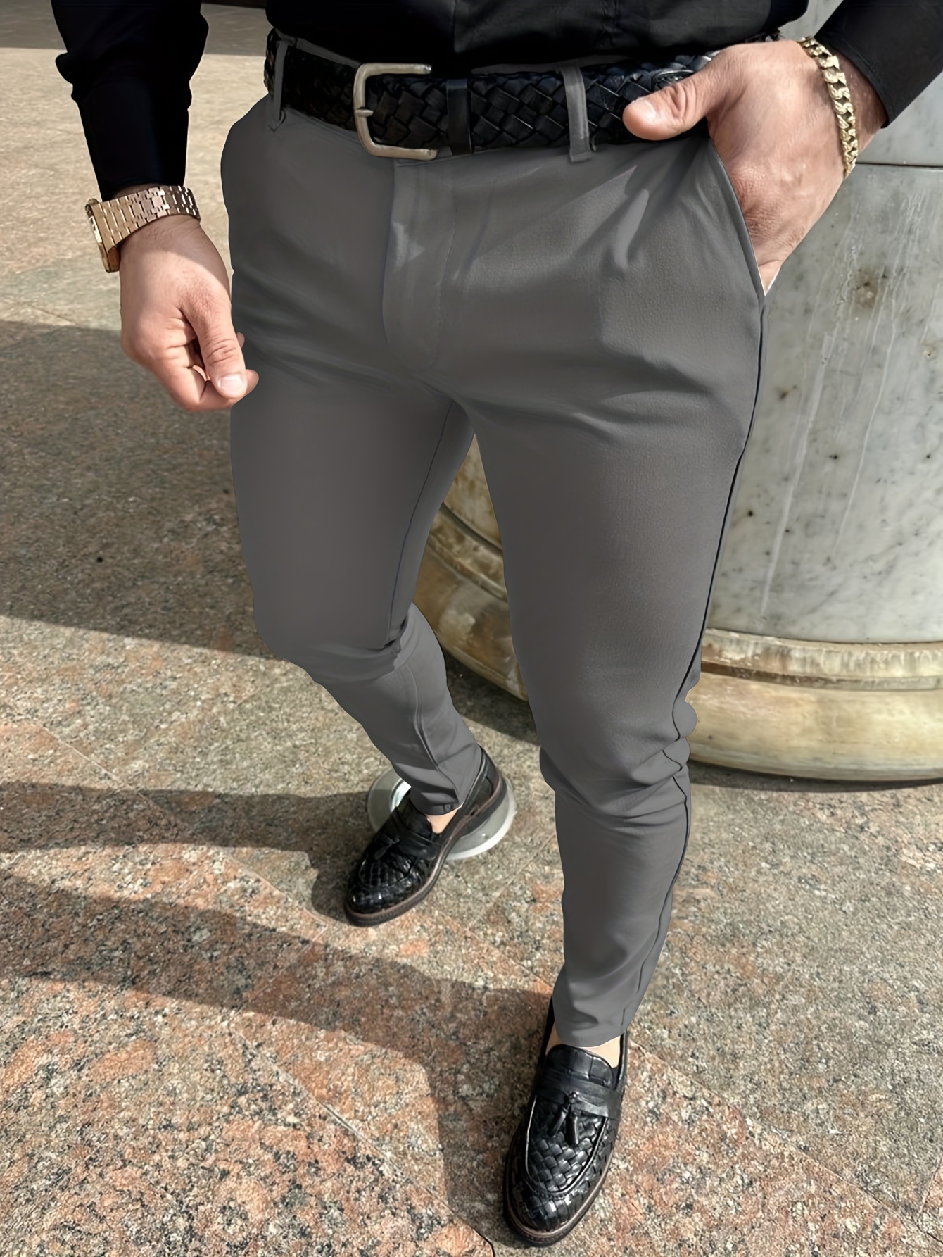 Men Office Business Casual Fashion Slim Fit Ankle-length Suit Pants Male  Korean Streetwear Vintage Black Pencil Trousers Color: Black, Size: 29