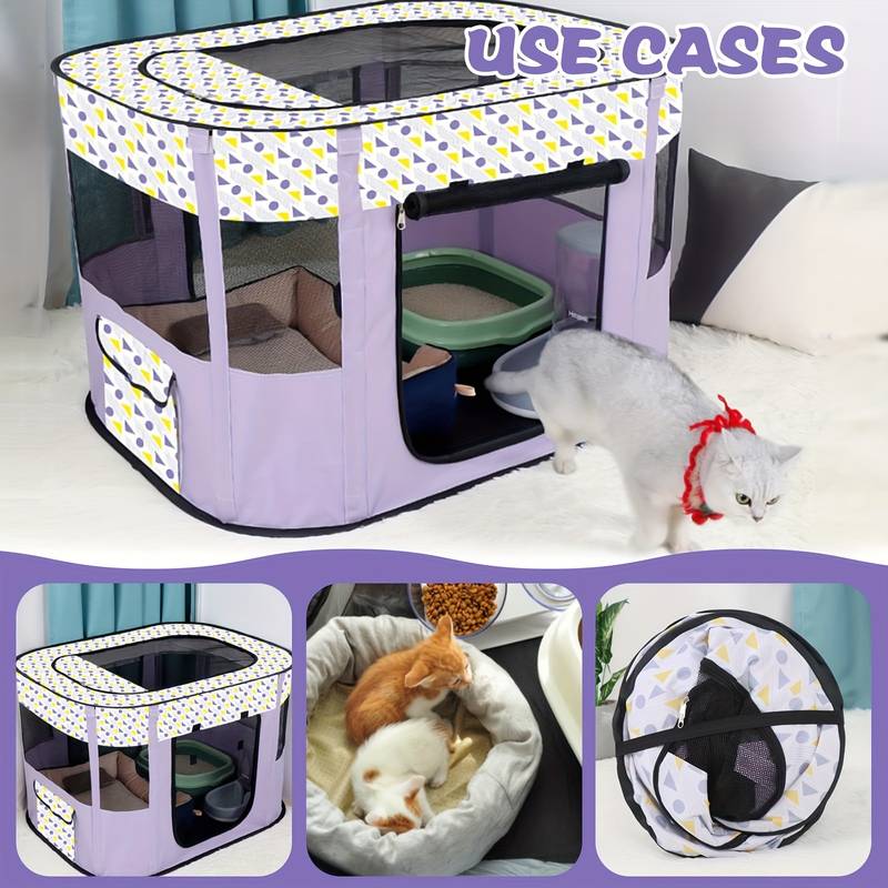 Parc Pliable Pour Chaton/chiot 73x73x43 Cm - 2 Portes - Intérieur/extérieur - Transport Facile - Lapin, Cochon D'Inde