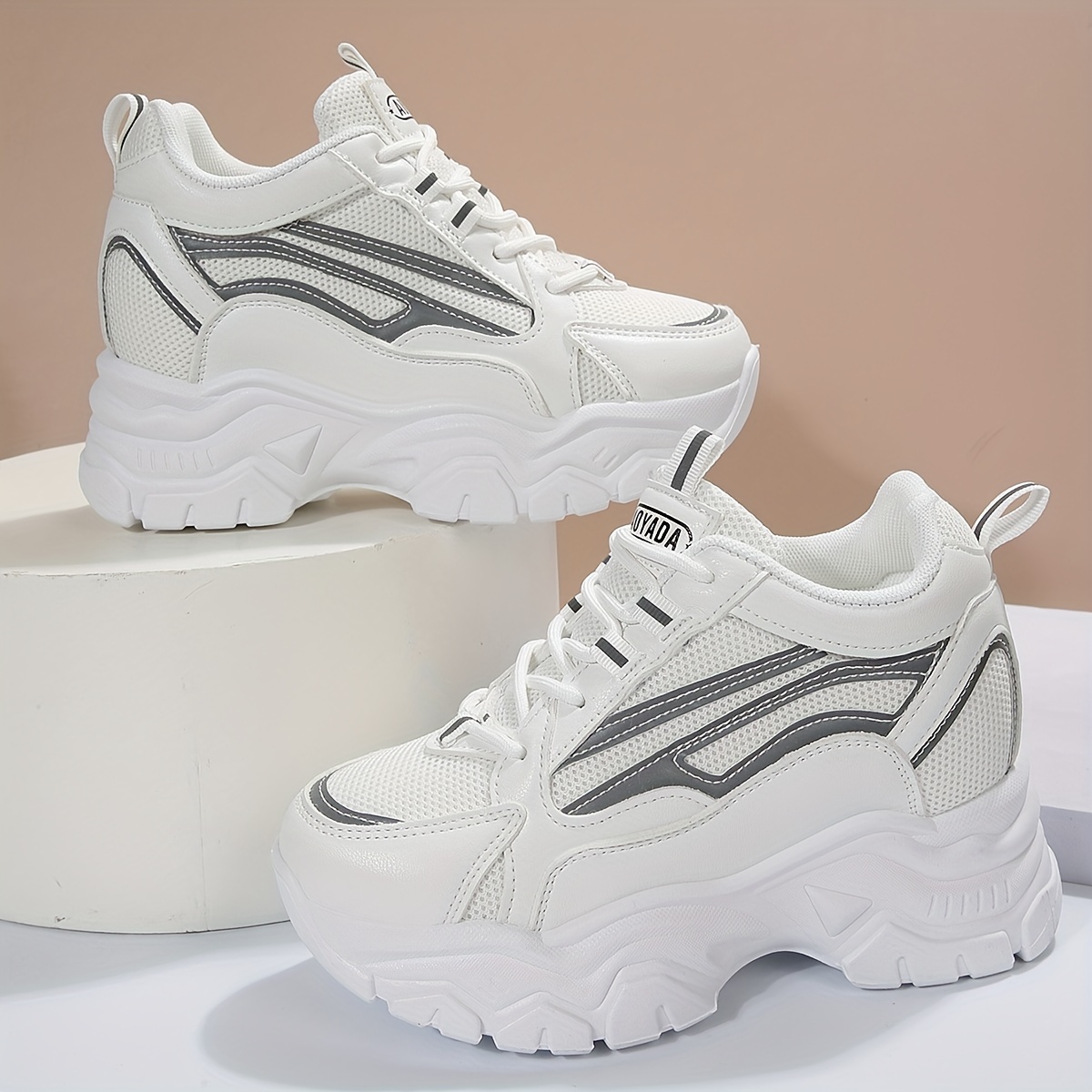 Zapatillas De Deporte Para Mujer Que Aumentan La Altura, Zapatos Deportivos  Gruesos Con Cordones De Moda, Zapatillas De Deporte Con Plataforma De Colo