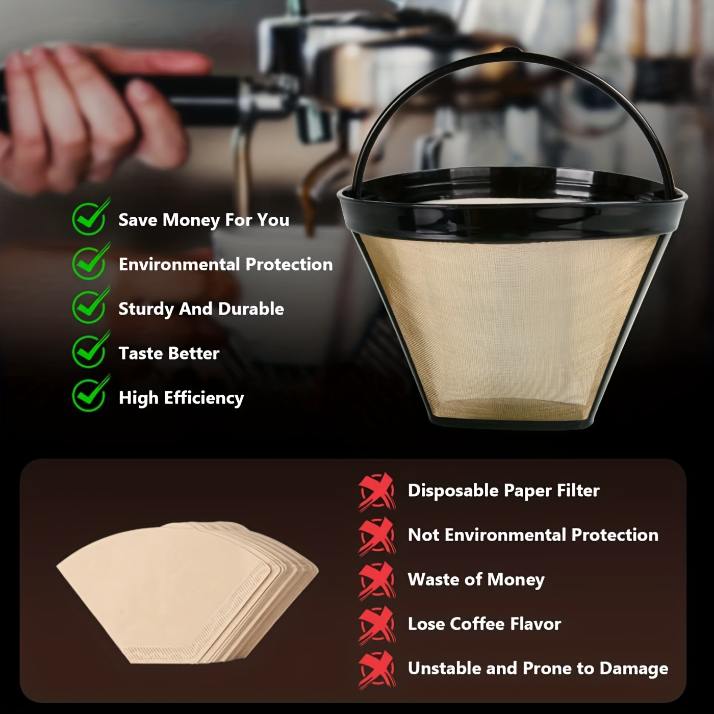 2PCS Reusable Cone Coffee Maker Filters For Ninja Coffee Bar Brewer  Replacement Permanent Basket Filter