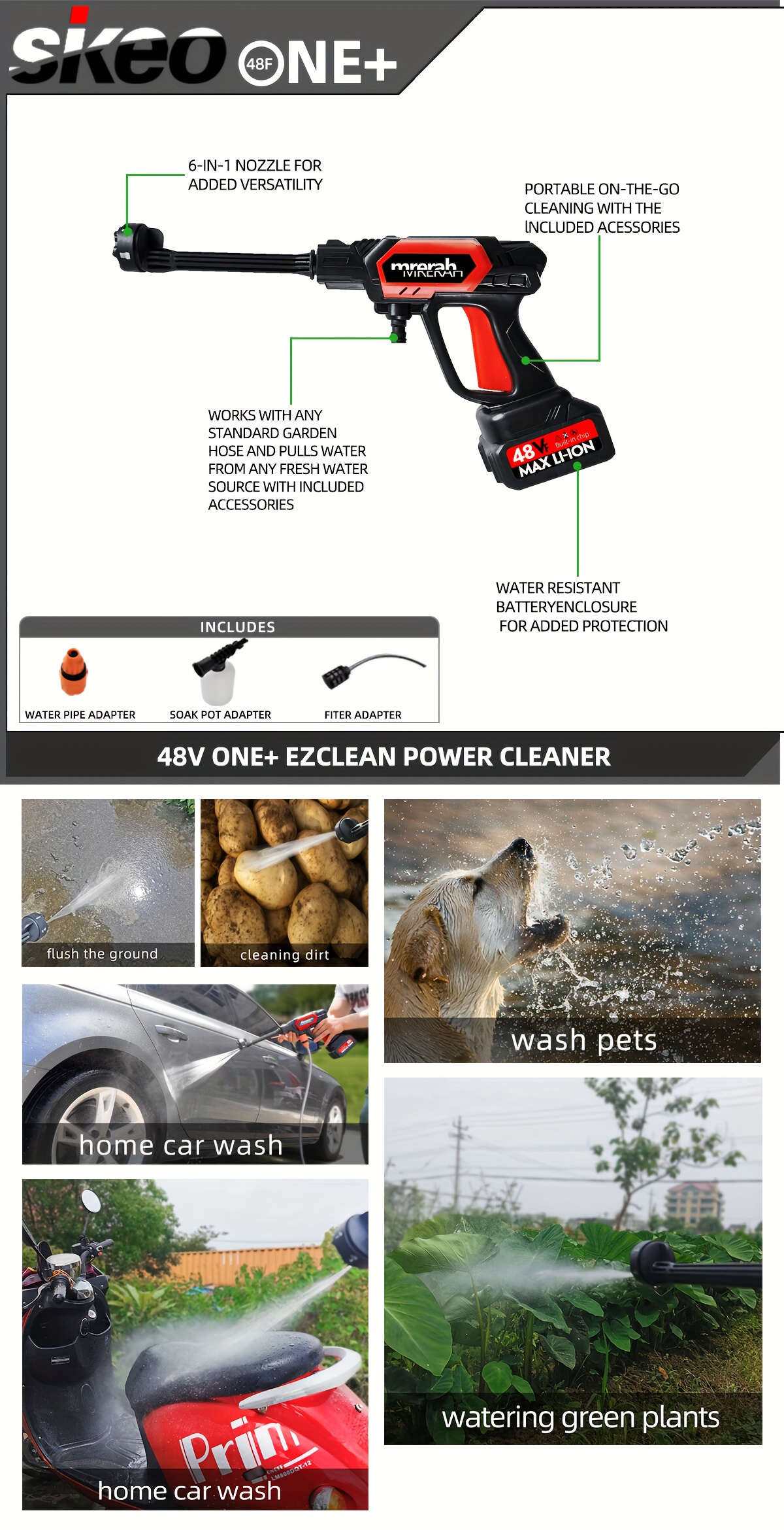 20000mAh High Pressure Washer 450W Wireless Car Washer Lithium Battery  Portable Household Car Wash Water Gun With Foam Generator