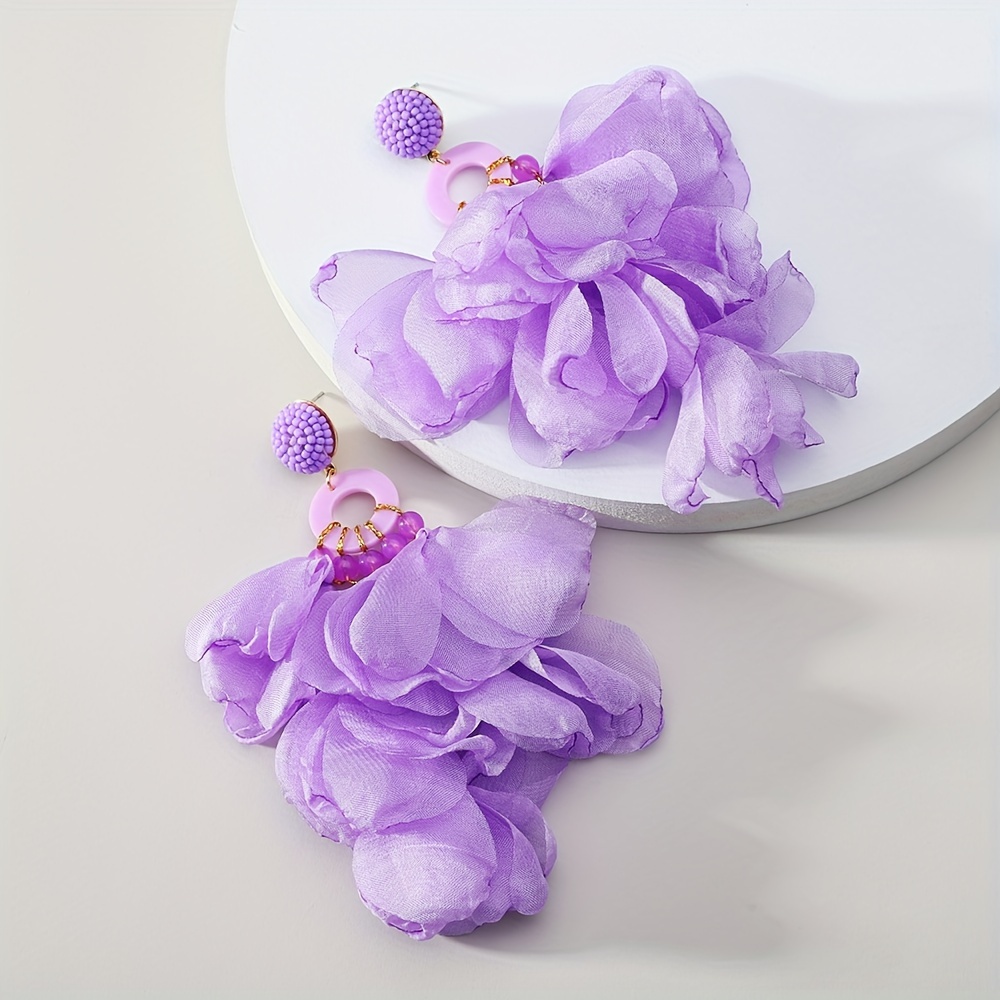 Hot Pink Exaggerated Flower Petal Dangle Earrings Bohemian Style