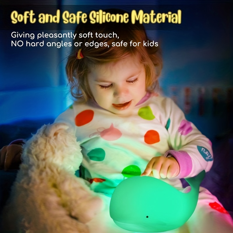 Linda luz nocturna de ballena para niños, bebé Kawaii con 7 colores LED  cambiantes, lámpara blanda de control de grifo, recargable por USB, regalos  de