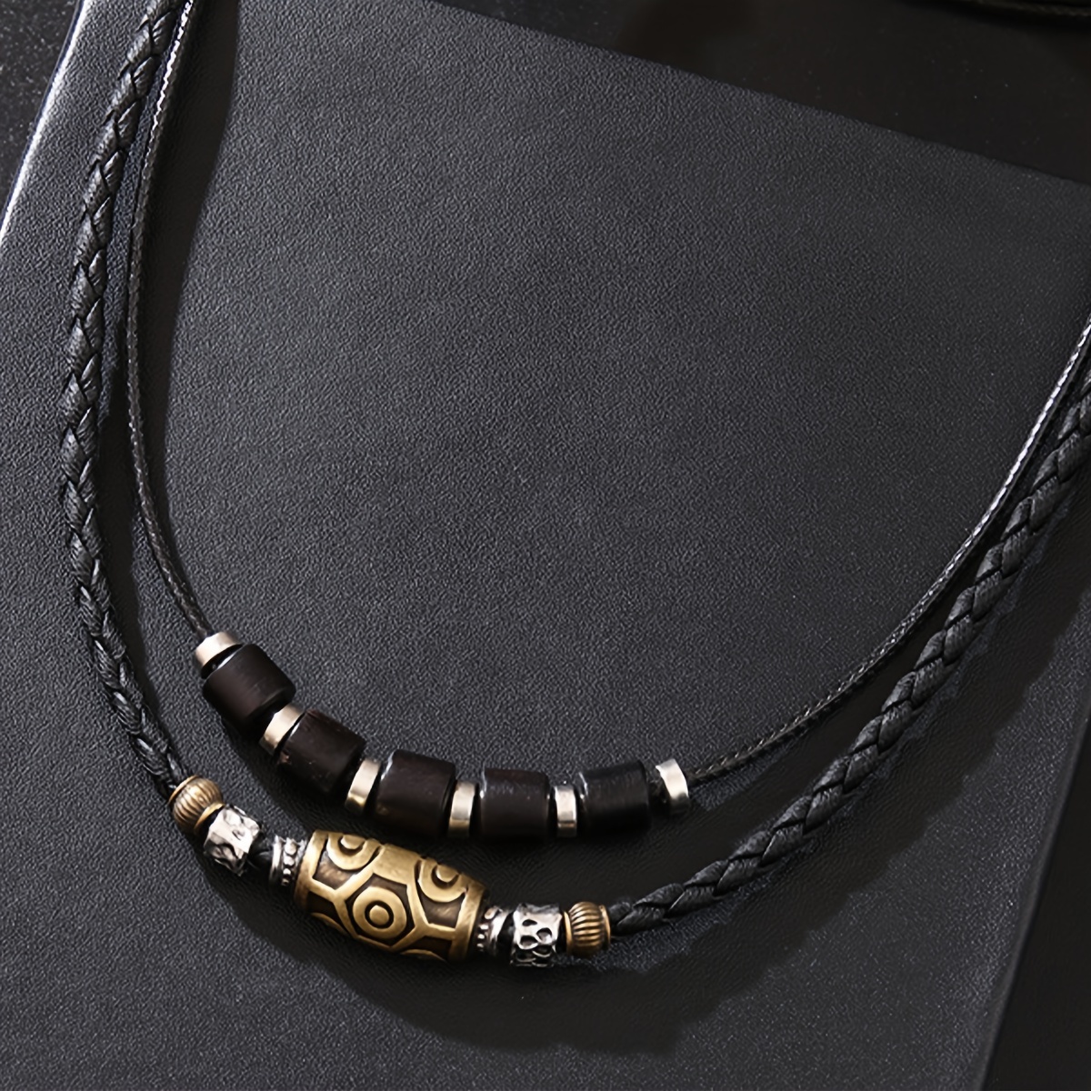 Braided Leather Necklace - Navy