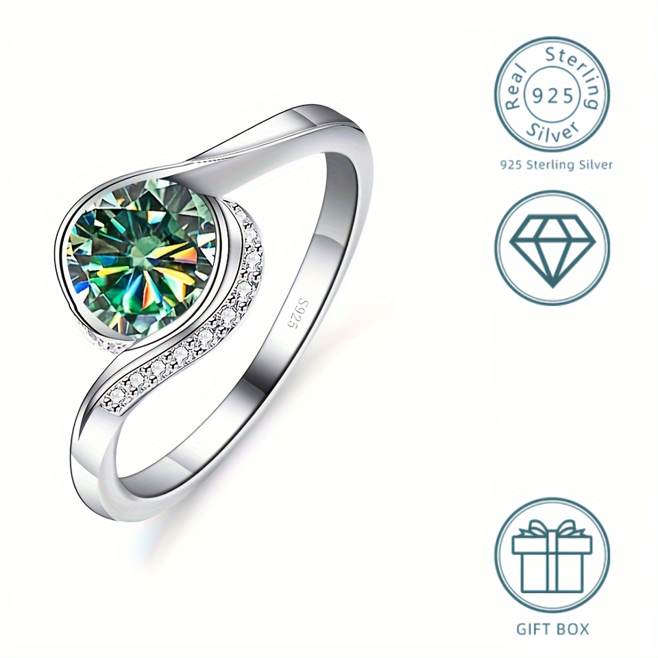 

1ct Moissanite Promise Ring 925 Sterling Silver Rare Gree Moissanite Multi Colors To Choose Silky Shape Design Symbol Of Elegance And Softness