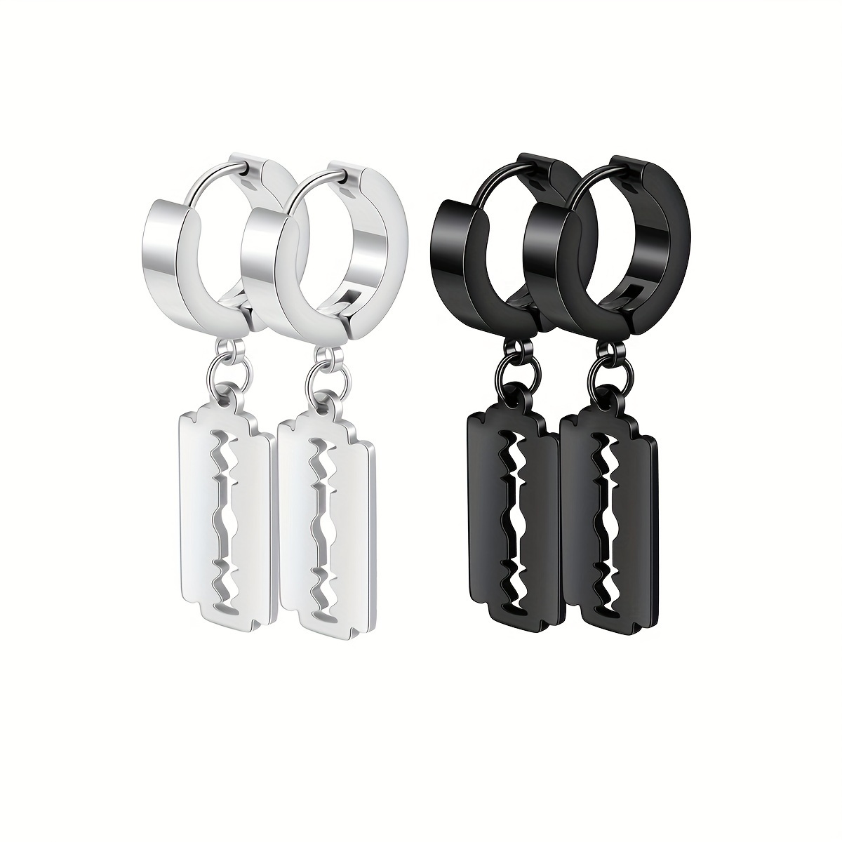 

2pairs Men's Stainless Steel Blade Pendant Ear Buckle, Fashion Ear Jewelry