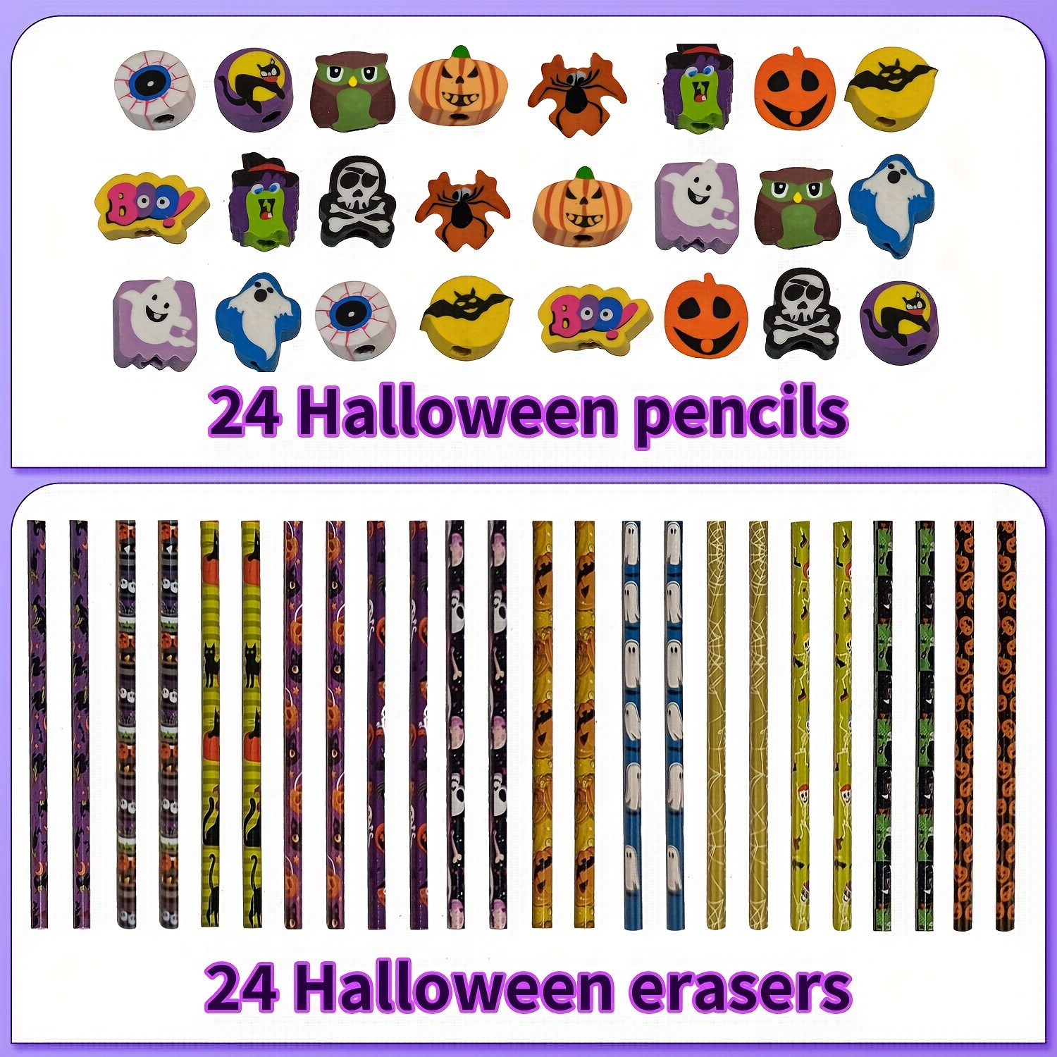24 Halloween Wood Pencils - Assorted Patterns (Random Color)