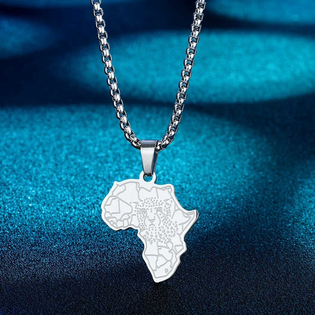 African Map Tiger Men Charm Necklace