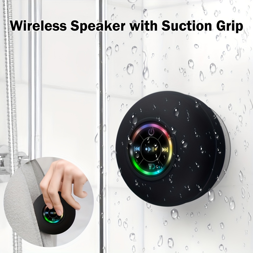 Waterproof Speaker, Portable Wireless Speaker With Suction Cup, USB  Rechargeable Black Speaker With 2 Hours Play Time 3.7V/400mah Battery 5.0  Wireless Version Life For Parties, Bathroom, Travel, Home,